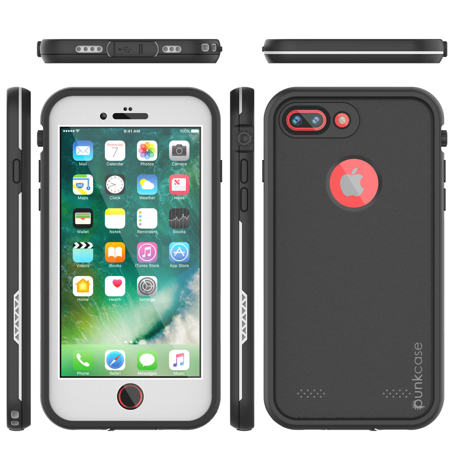 Capa à prova d'água para iPhone 7+ Plus, série branca Punkcase SpikeStar | Ajuste fino de 6,6 pés subaquático IP68