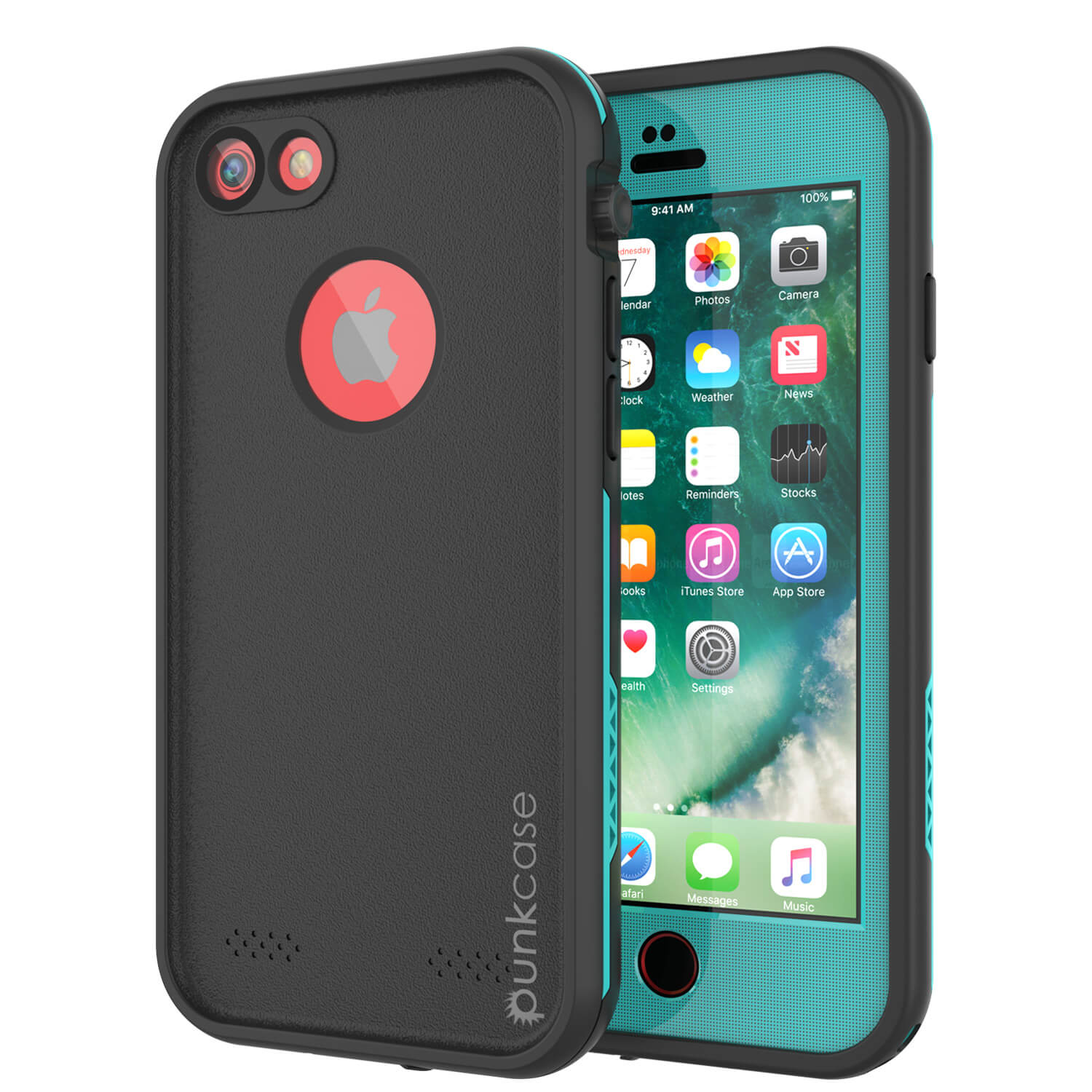 Capa à prova d'água para iPhone 7, série Punkcase SpikeStar Teal | Design fino para 6,6 pés debaixo d'água IP68