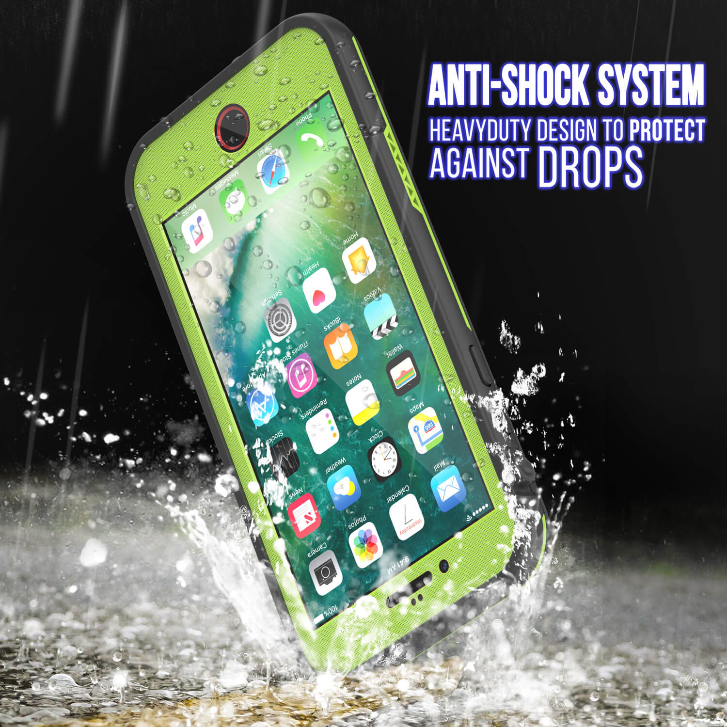 Capa à prova d'água para iPhone 7, série Punkcase SpikeStar Light-Green | Ajuste fino para 6,6 pés submersível IP68