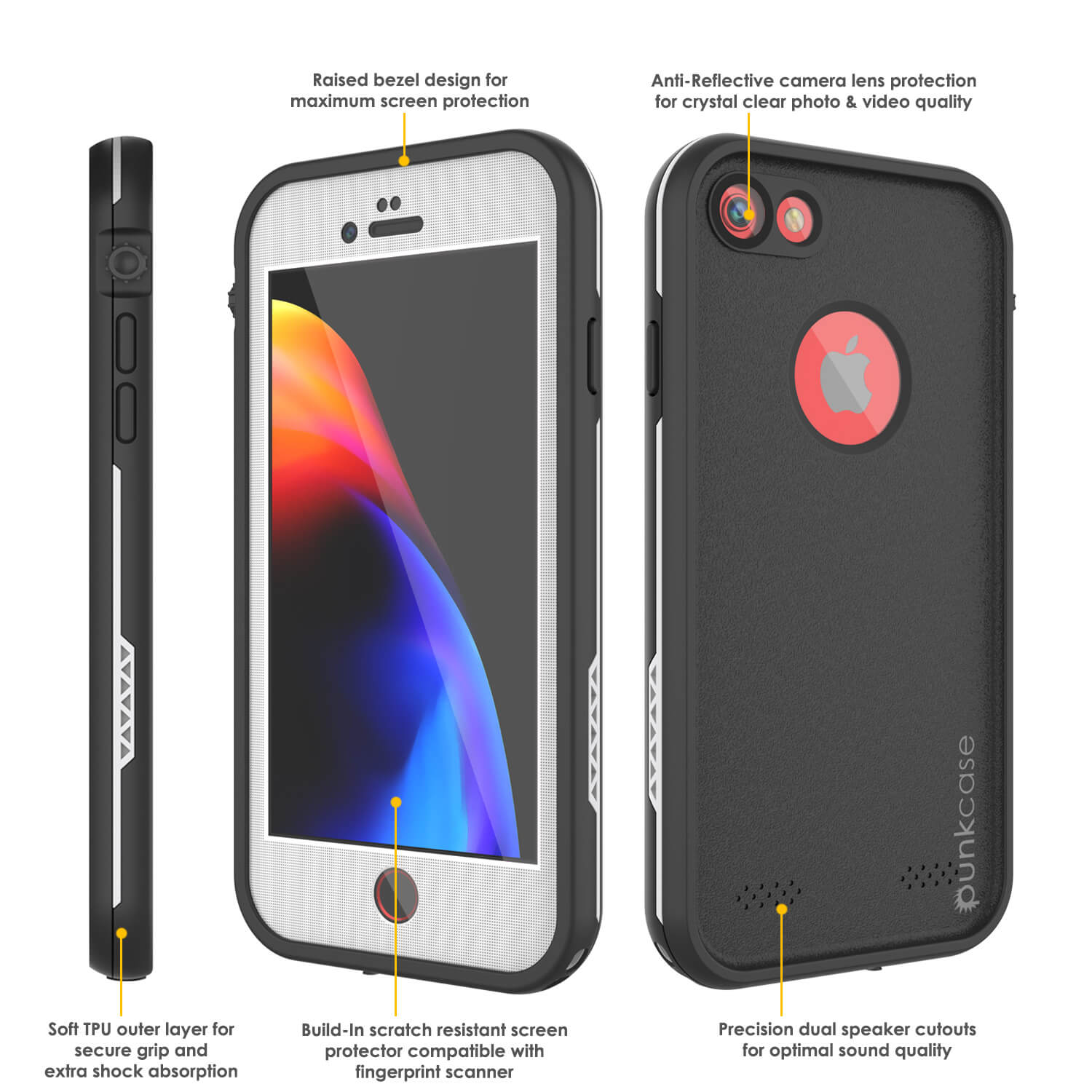 Capa à prova d'água para iPhone 7, série branca Punkcase SpikeStar | Ajuste fino para até 6,6 pés debaixo d'água IP68