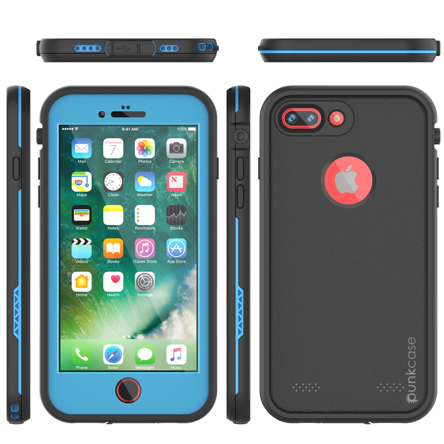 Capa à prova d'água para iPhone 8+ Plus, série Punkcase SpikeStar Light-Blue | Ajuste fino para 6,6 pés debaixo d'água IP68