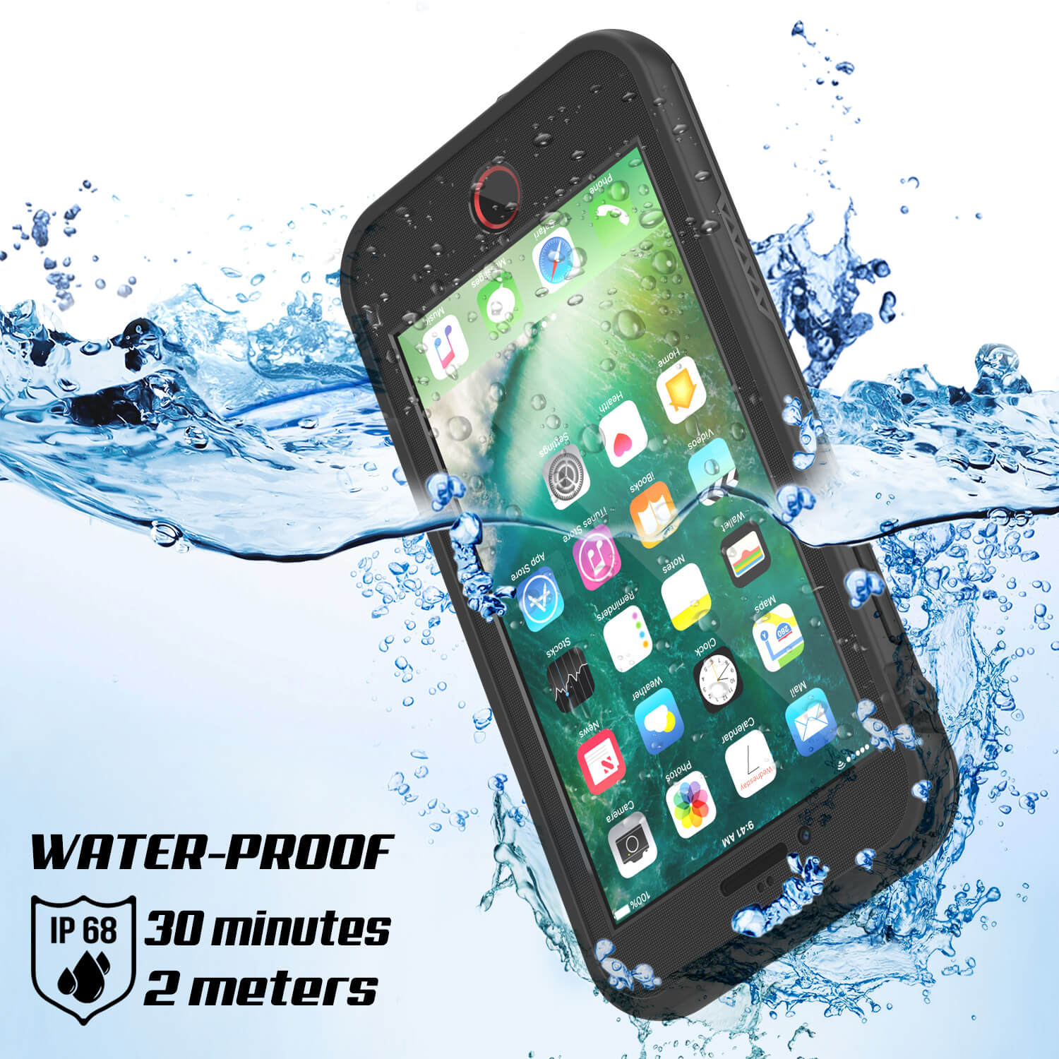 Capa à prova d'água iPhone 8+ Plus, série preta Punkcase SpikeStar | Ajuste fino 6,6 pés subaquático IP68