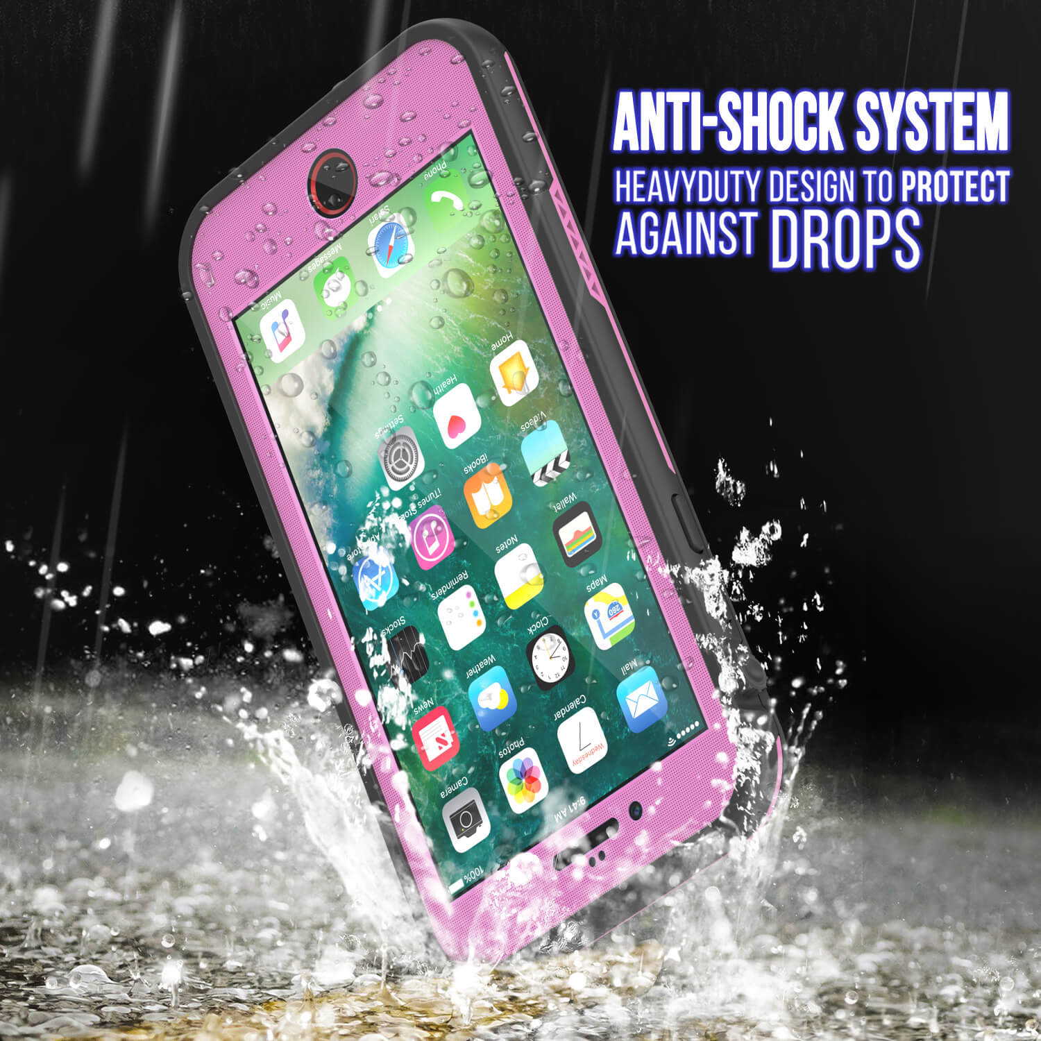 Capa à prova d'água iPhone 8+ Plus, Série Pink Punkcase SpikeStar | Ajuste fino de 6,6 pés subaquáticos IP68