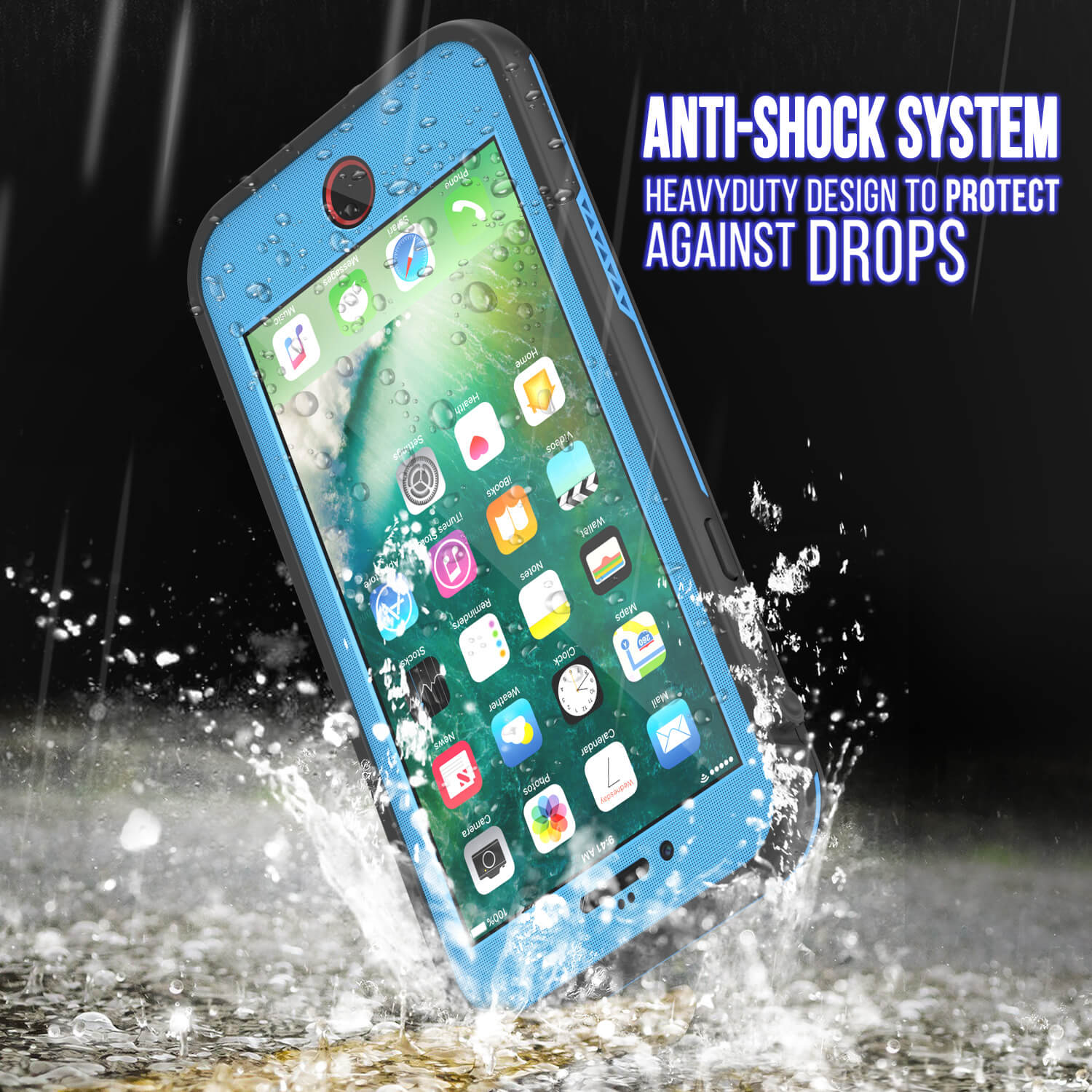 Capa à prova d'água para iPhone 8+ Plus, série Punkcase SpikeStar Light-Blue | Ajuste fino para 6,6 pés debaixo d'água IP68