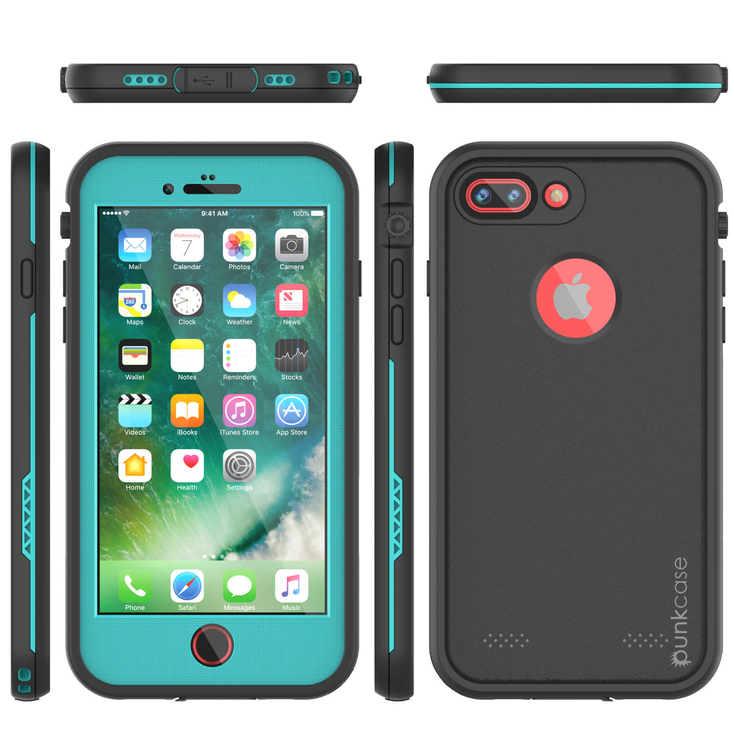 Capa à prova d'água para iPhone 8+ Plus, série Punkcase SpikeStar Teal | Ajuste fino 6.6ft subaquático IP68