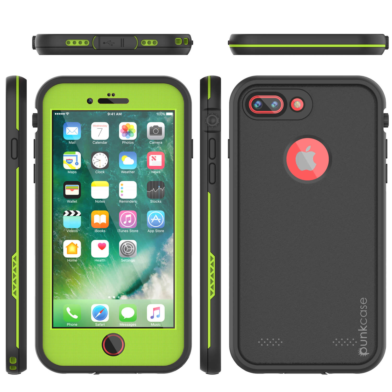 Capa à prova d'água para iPhone 8+ Plus, série Punkcase SpikeStar Light-Green | Ajuste fino subaquático de 6,6 pés IP68