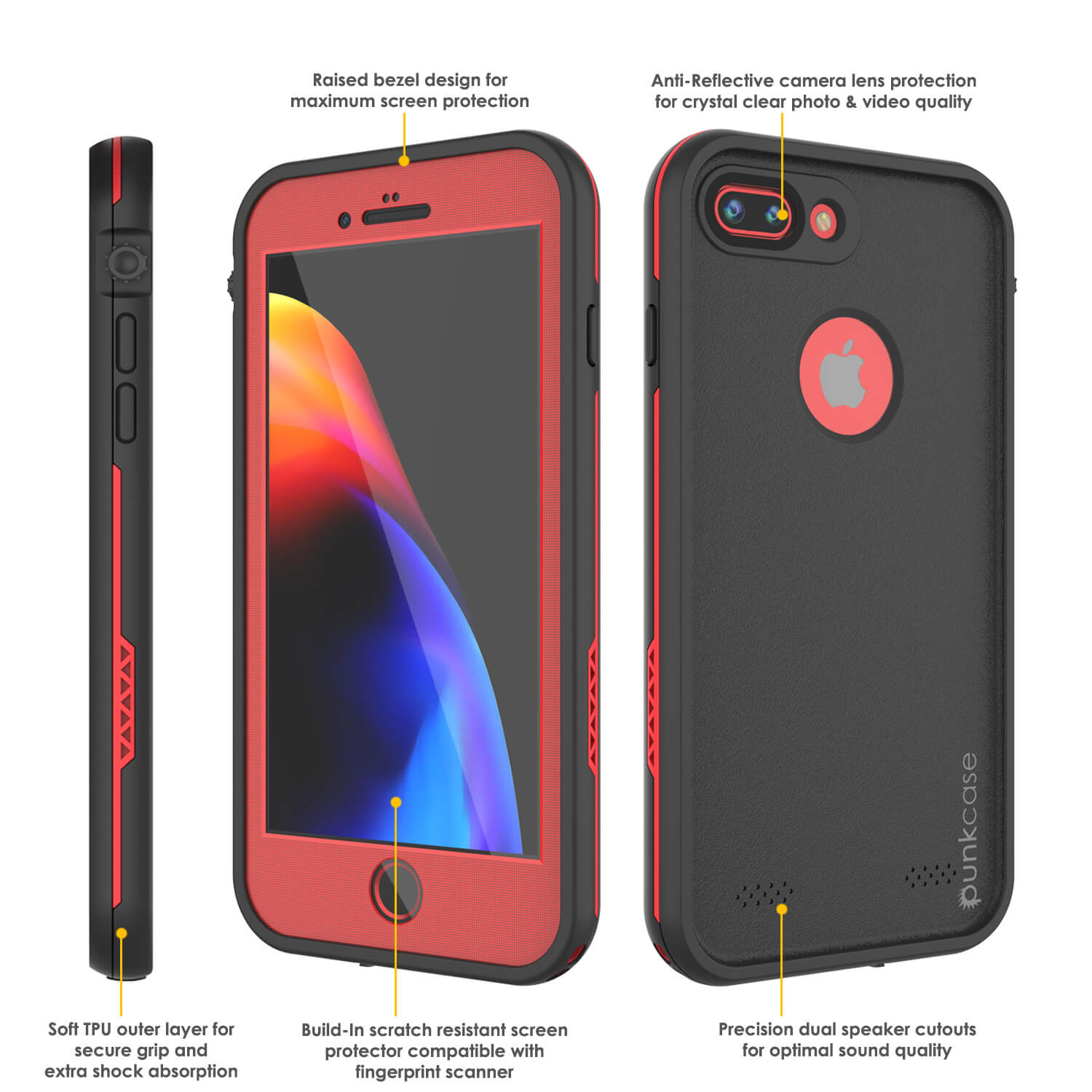 Capa à prova d'água para iPhone 8+ Plus, série Punkcase SpikeStar Red | Ajuste fino subaquático de 6,6 pés IP68