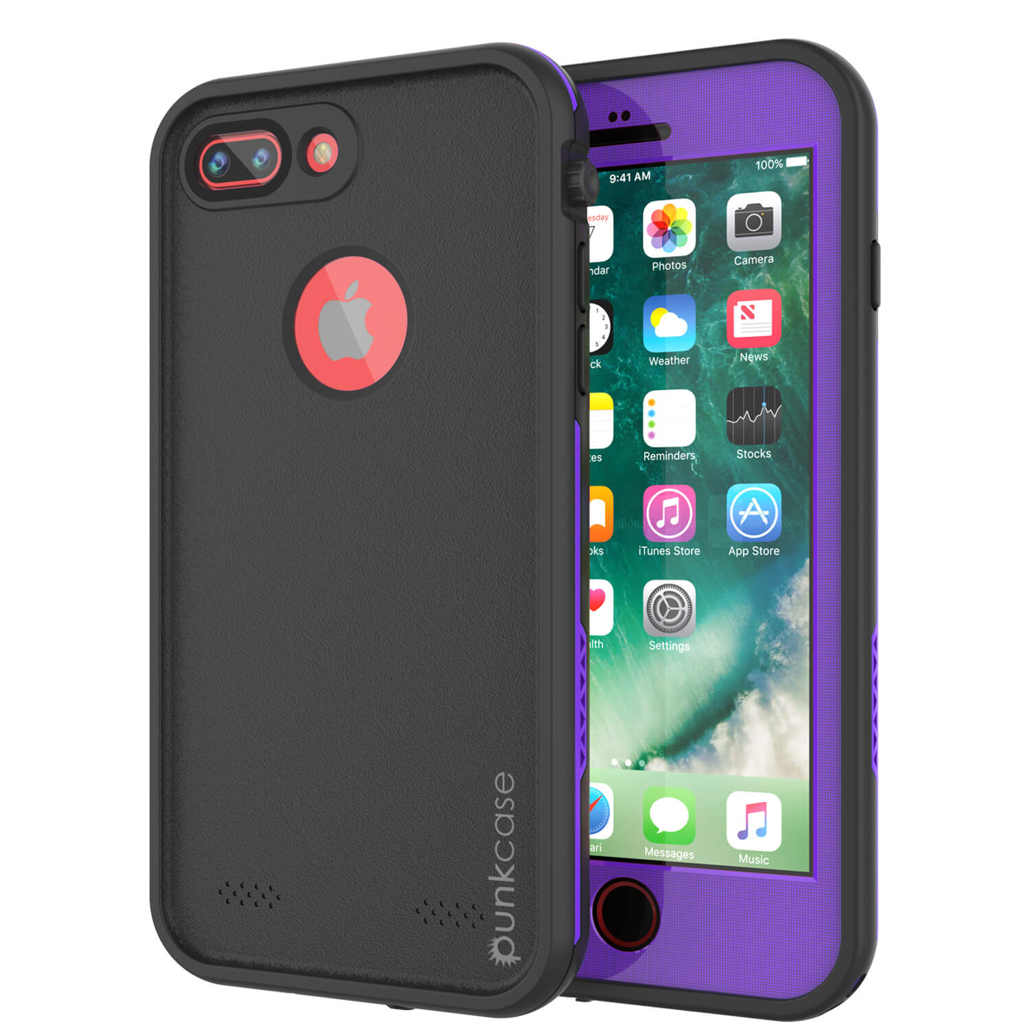 Capa à prova d'água para iPhone 8+ Plus, série roxa Punkcase SpikeStar | Ajuste fino para 6,6 pés embaixo d'água IP68