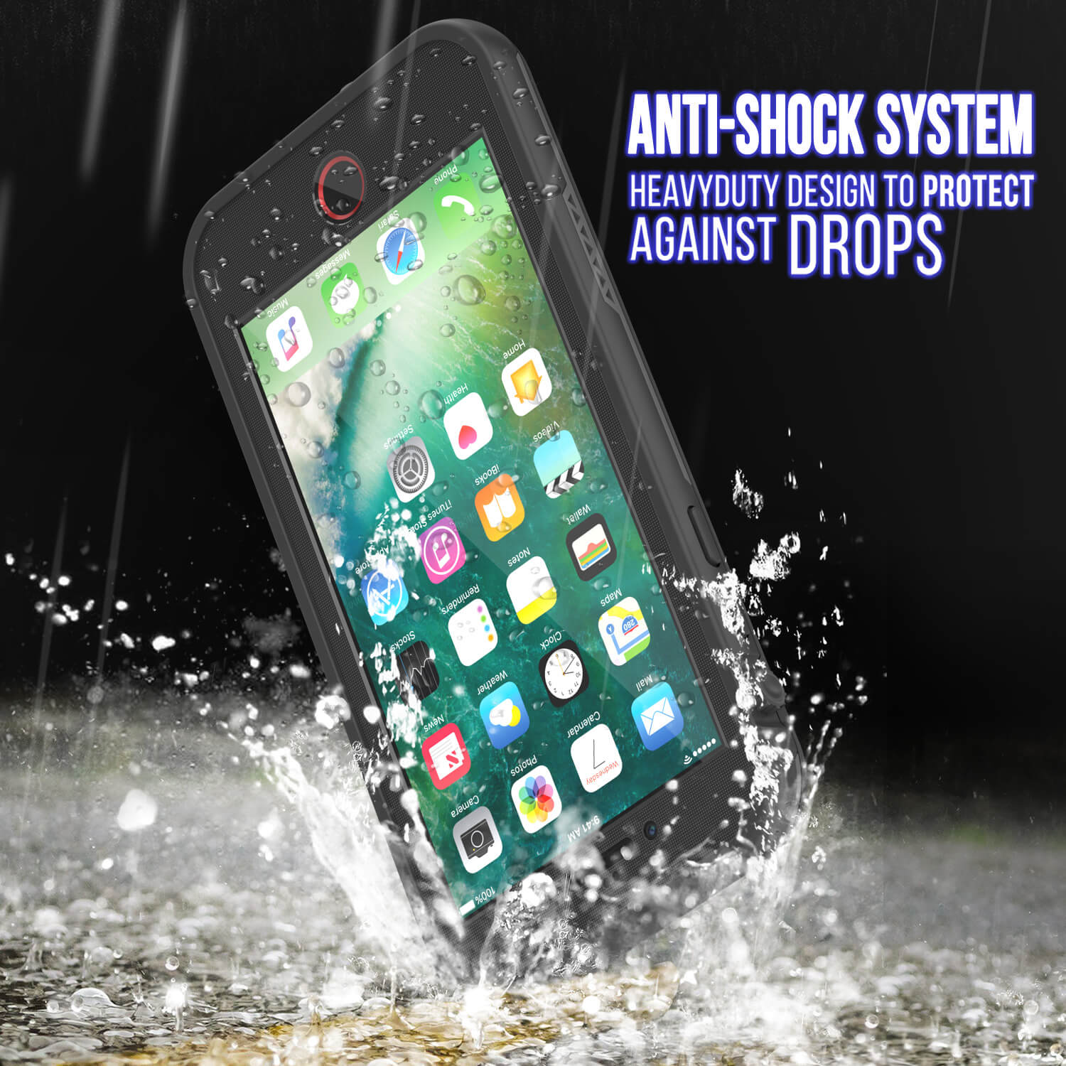 Capa à prova d'água iPhone 8+ Plus, série preta Punkcase SpikeStar | Ajuste fino 6,6 pés subaquático IP68