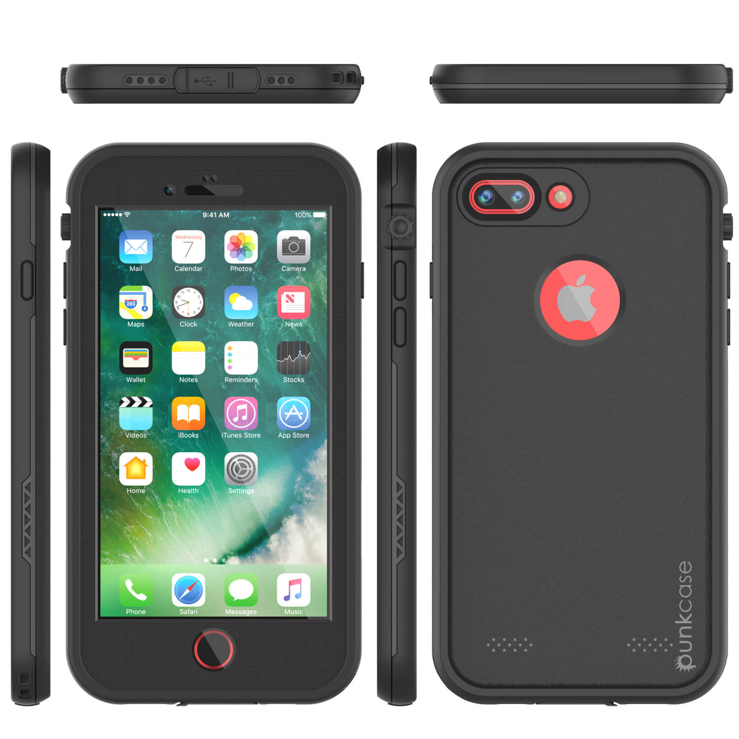 Capa à prova d'água iPhone 8+ Plus, série preta Punkcase SpikeStar | Ajuste fino 6,6 pés subaquático IP68