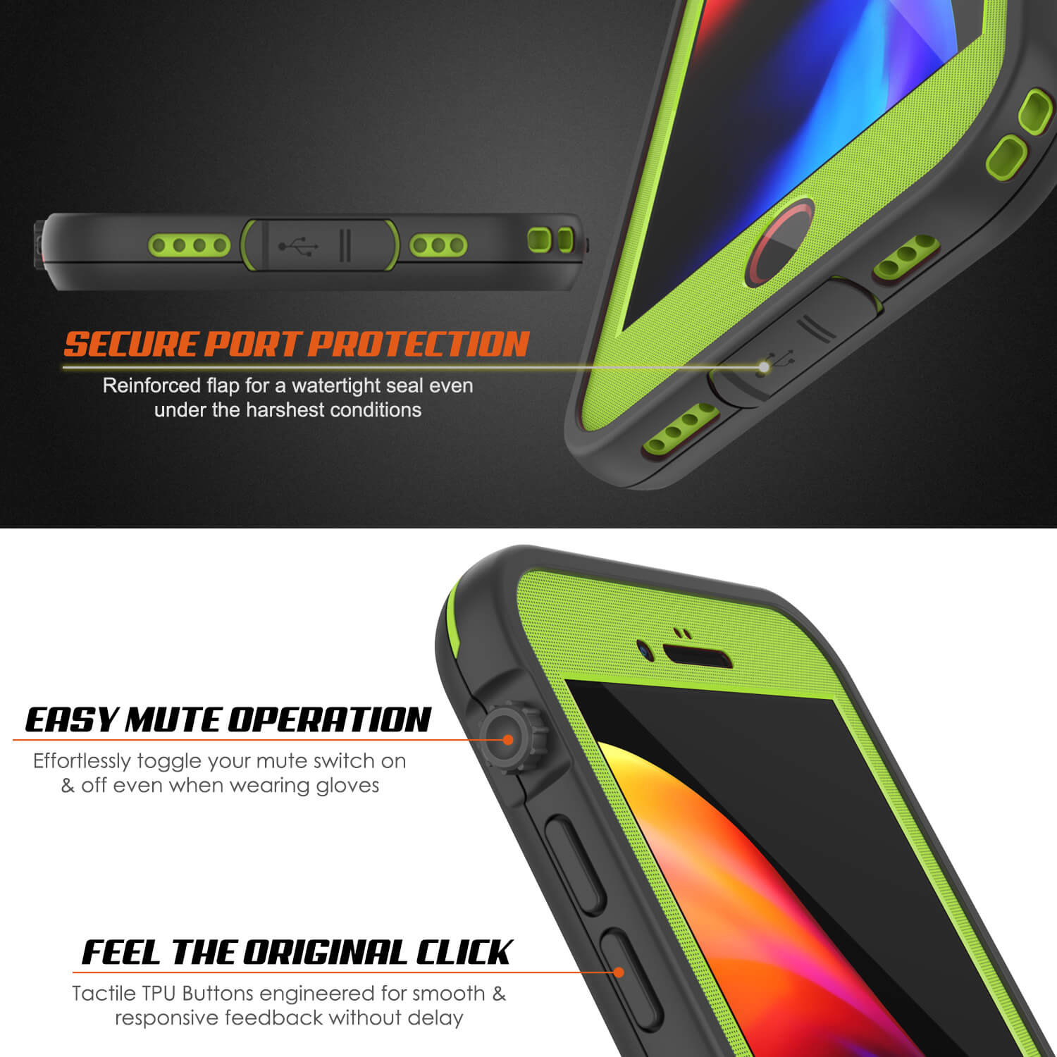 Capa à prova d'água para iPhone 8+ Plus, série Punkcase SpikeStar Light-Green | Ajuste fino subaquático de 6,6 pés IP68