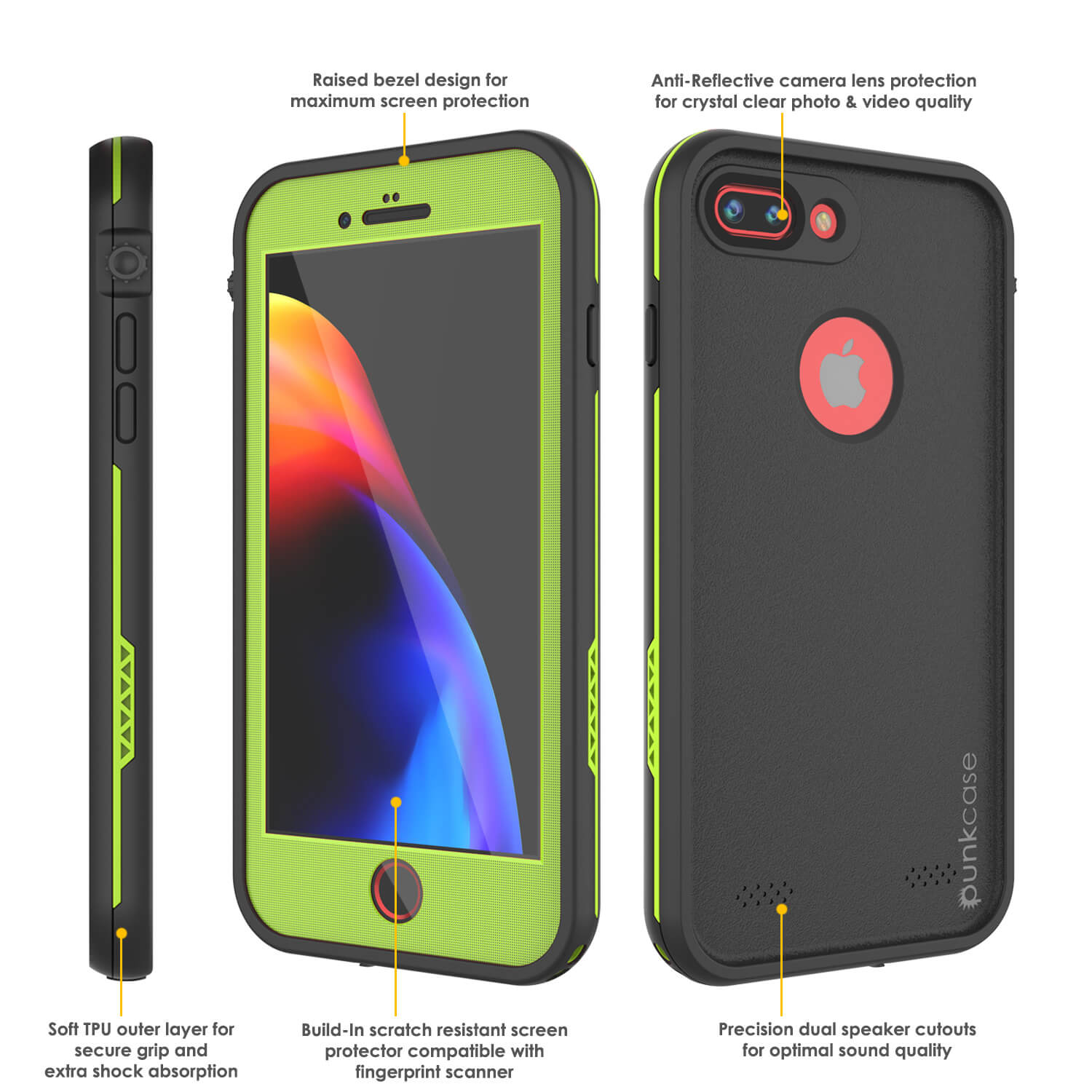 Capa à prova d'água para iPhone 8+ Plus, série Punkcase SpikeStar Light-Green | Ajuste fino subaquático de 6,6 pés IP68