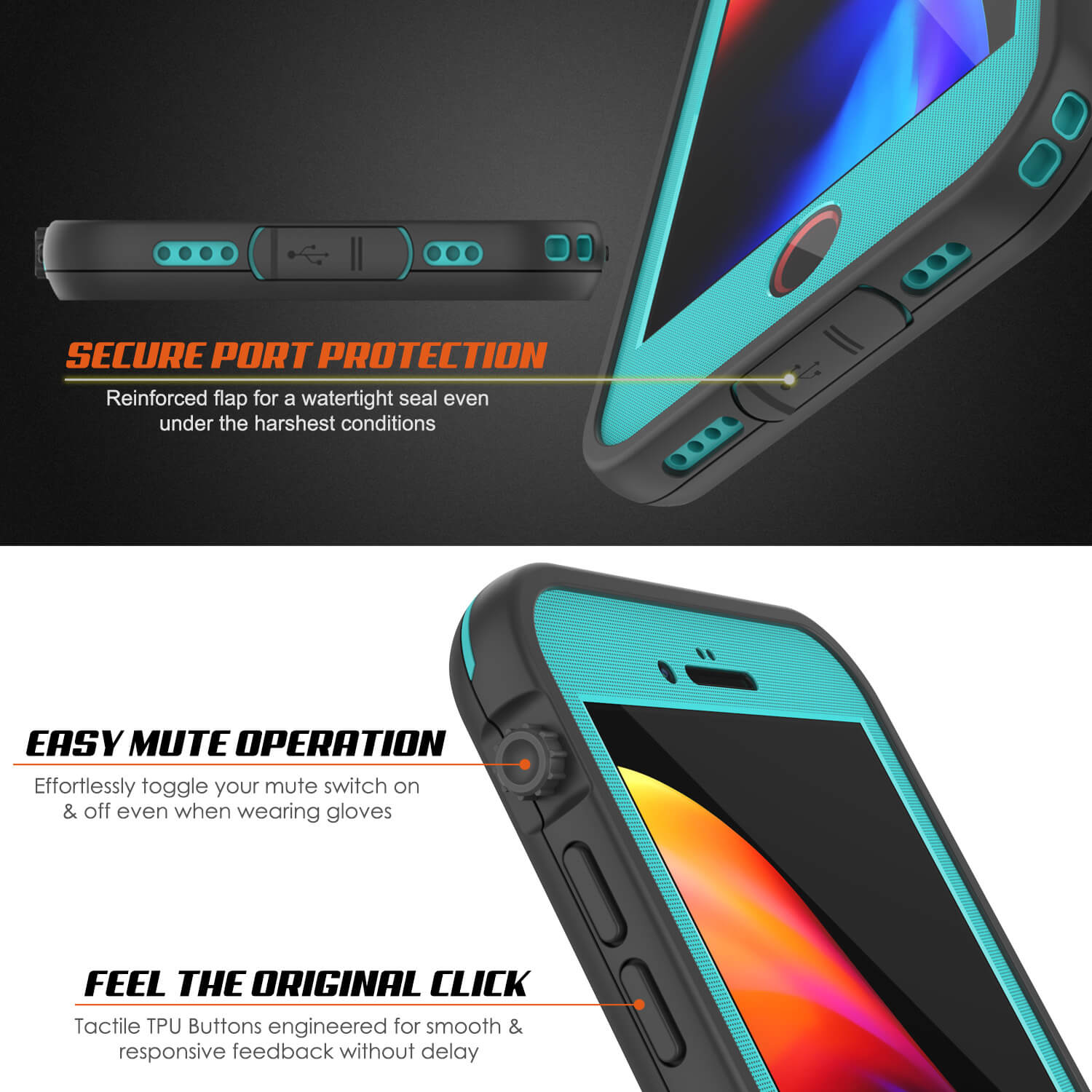 Capa à prova d'água para iPhone 8+ Plus, série Punkcase SpikeStar Teal | Ajuste fino 6.6ft subaquático IP68
