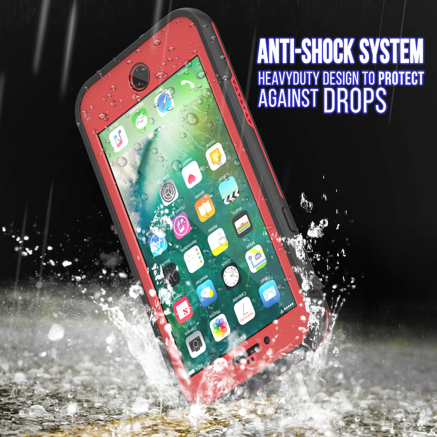 Capa à prova d'água para iPhone 8+ Plus, série Punkcase SpikeStar Red | Ajuste fino subaquático de 6,6 pés IP68