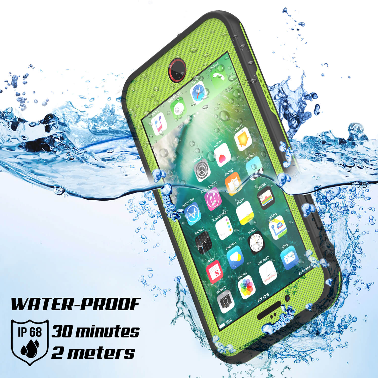 Capa à prova d'água para iPhone 8+ Plus, série Punkcase SpikeStar Light-Green | Ajuste fino subaquático de 6,6 pés IP68