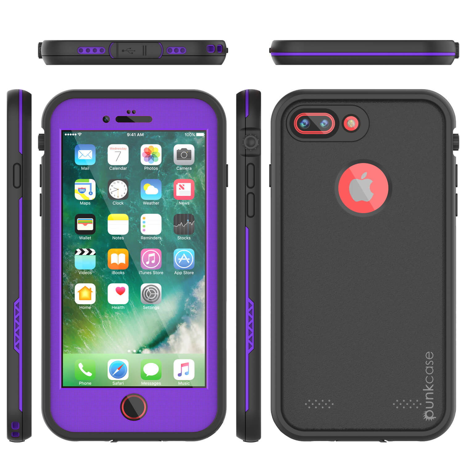 Capa à prova d'água para iPhone 8+ Plus, série roxa Punkcase SpikeStar | Ajuste fino para 6,6 pés embaixo d'água IP68