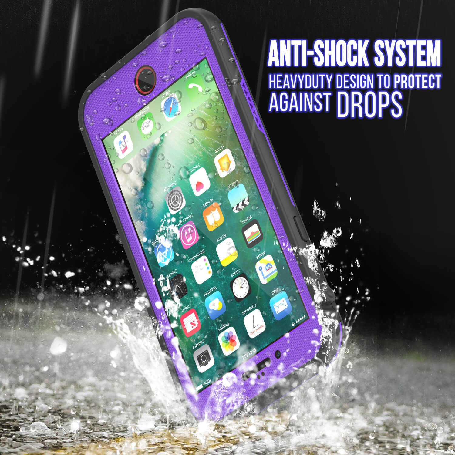 Capa à prova d'água para iPhone 8, série roxa Punkcase SpikeStar | Ajuste fino 6,6 pés subaquáticos IP68