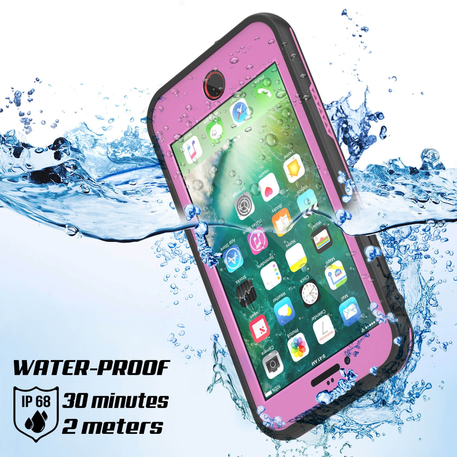 Capa à prova d'água para iPhone 8, série Punkcase SpikeStar Pink | Ajuste fino para 6,6 pés debaixo d'água IP68.