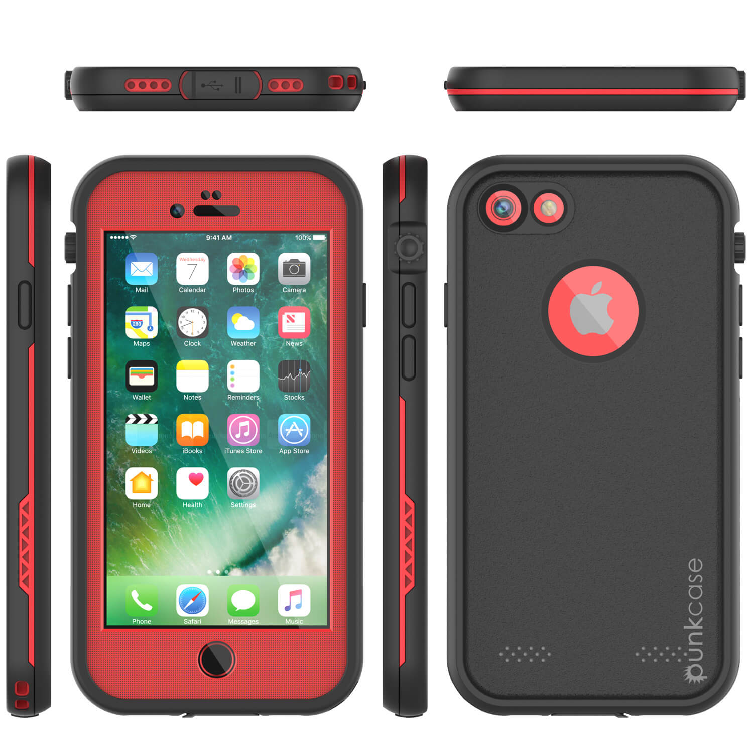 Capa à prova d'água para iPhone 8, série vermelha Punkcase SpikeStar | Ajuste fino subaquático de 6,6 pés IP68
