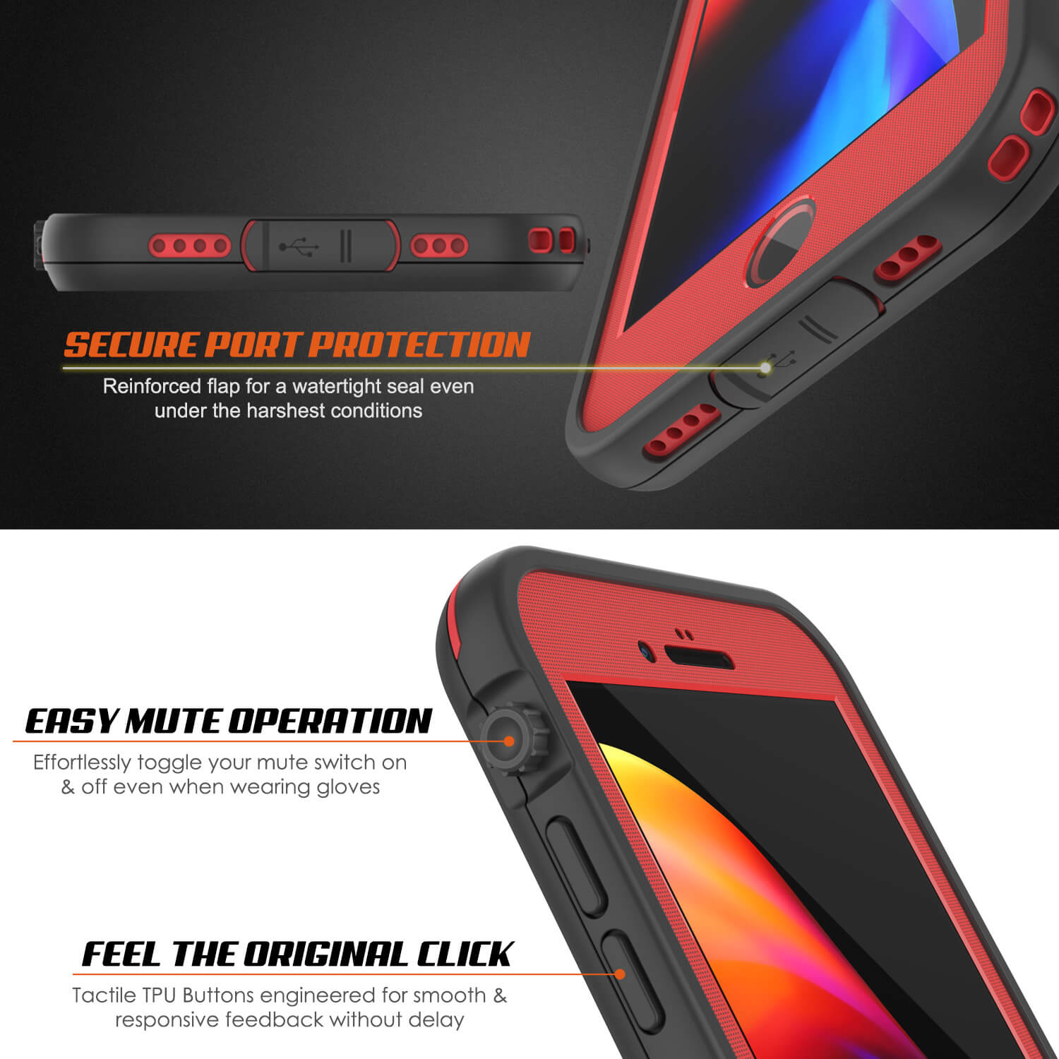 Capa à prova d'água para iPhone 8, série vermelha Punkcase SpikeStar | Ajuste fino subaquático de 6,6 pés IP68