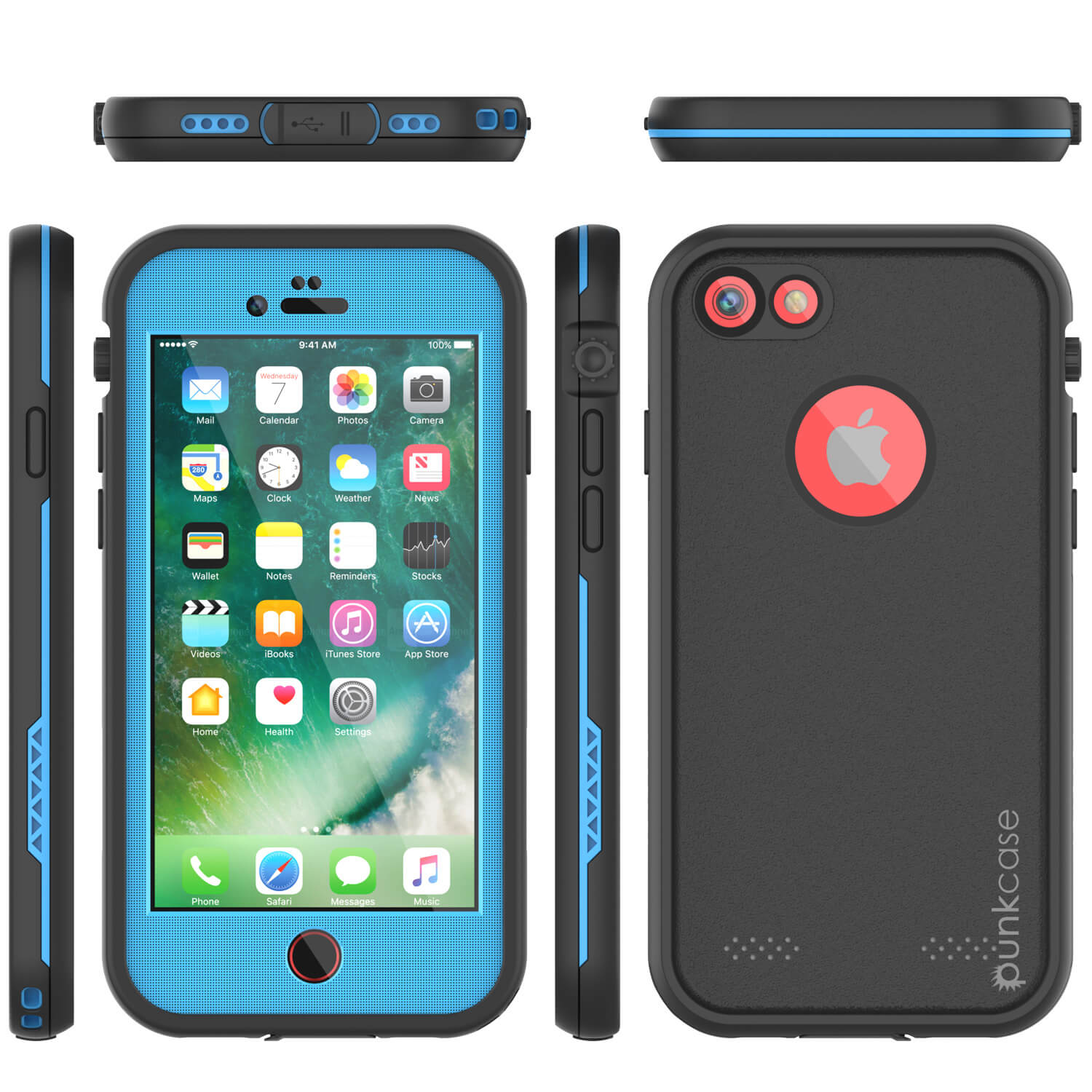 Capa à prova d'água para iPhone 8, série Punkcase SpikeStar na cor azul claro | Ajuste fino subaquático IP68 de 6,6ft