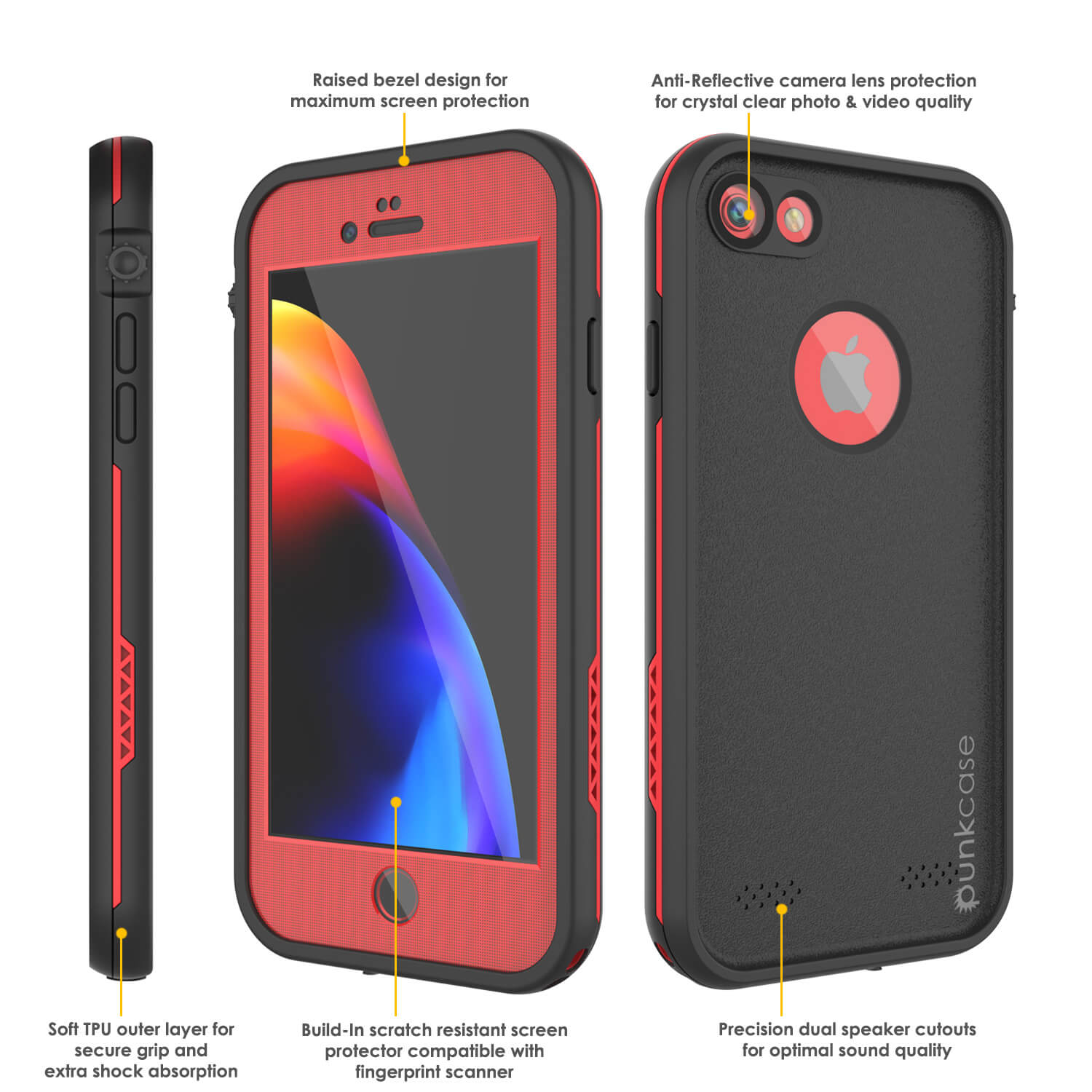 Capa à prova d'água para iPhone 8, série vermelha Punkcase SpikeStar | Ajuste fino subaquático de 6,6 pés IP68