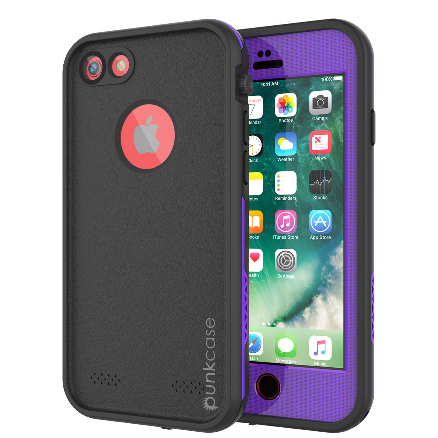 Capa à prova d'água para iPhone 8, série roxa Punkcase SpikeStar | Ajuste fino 6,6 pés subaquáticos IP68