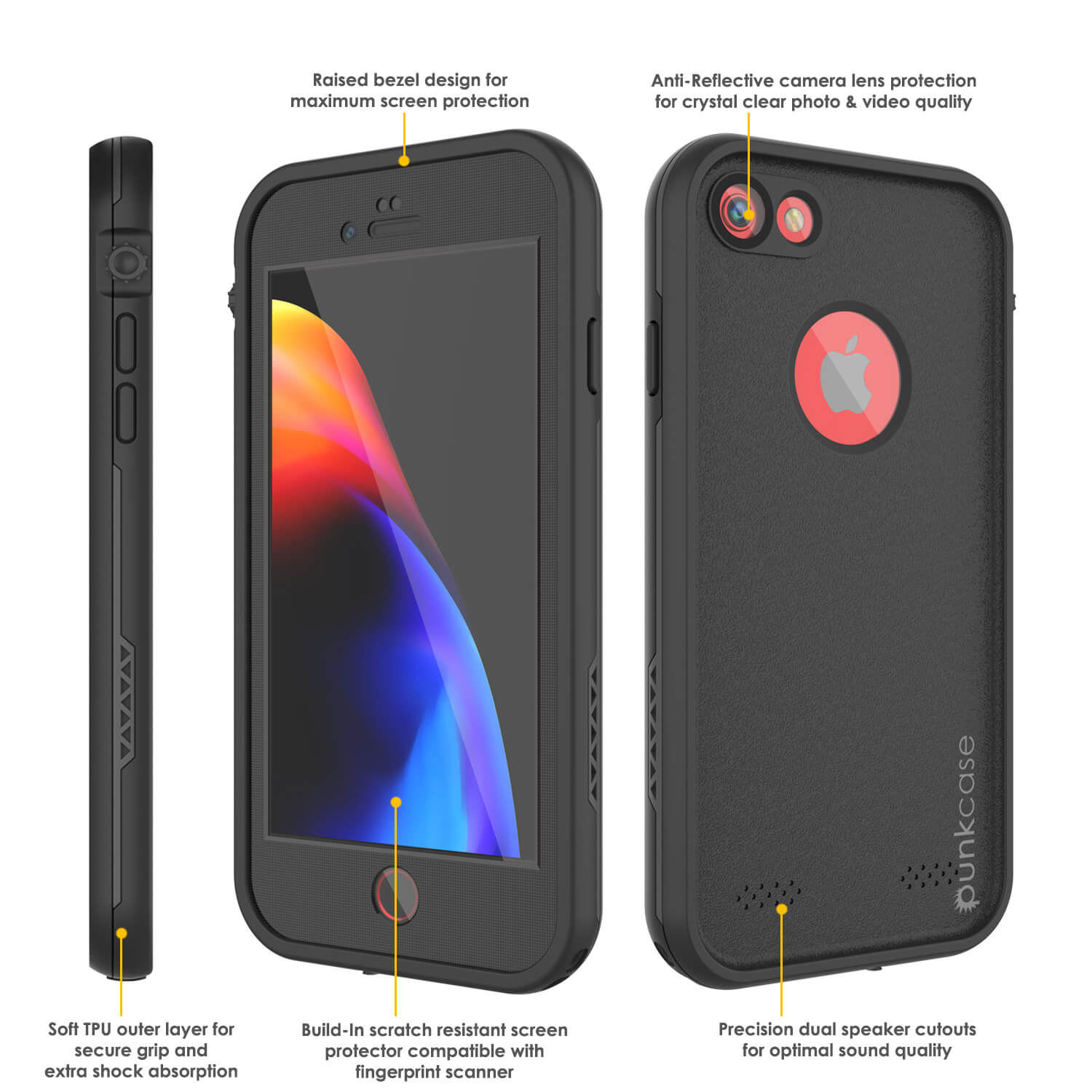 Capa à prova d'água para iPhone 8, série preta Punkcase SpikeStar | Ajuste fino 6,6 pés subaquático IP68