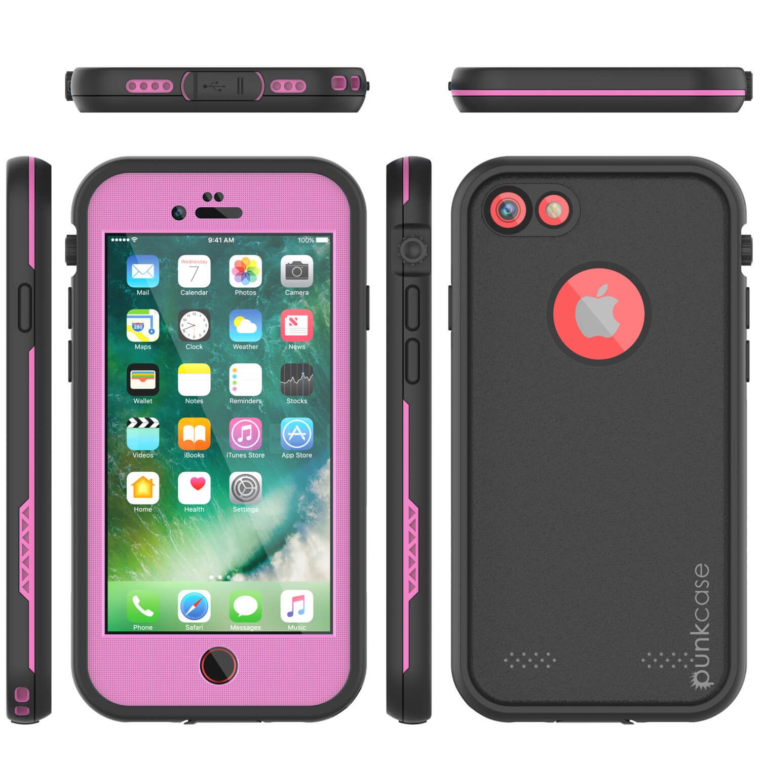 Capa à prova d'água para iPhone 8, série Punkcase SpikeStar Pink | Ajuste fino para 6,6 pés debaixo d'água IP68.