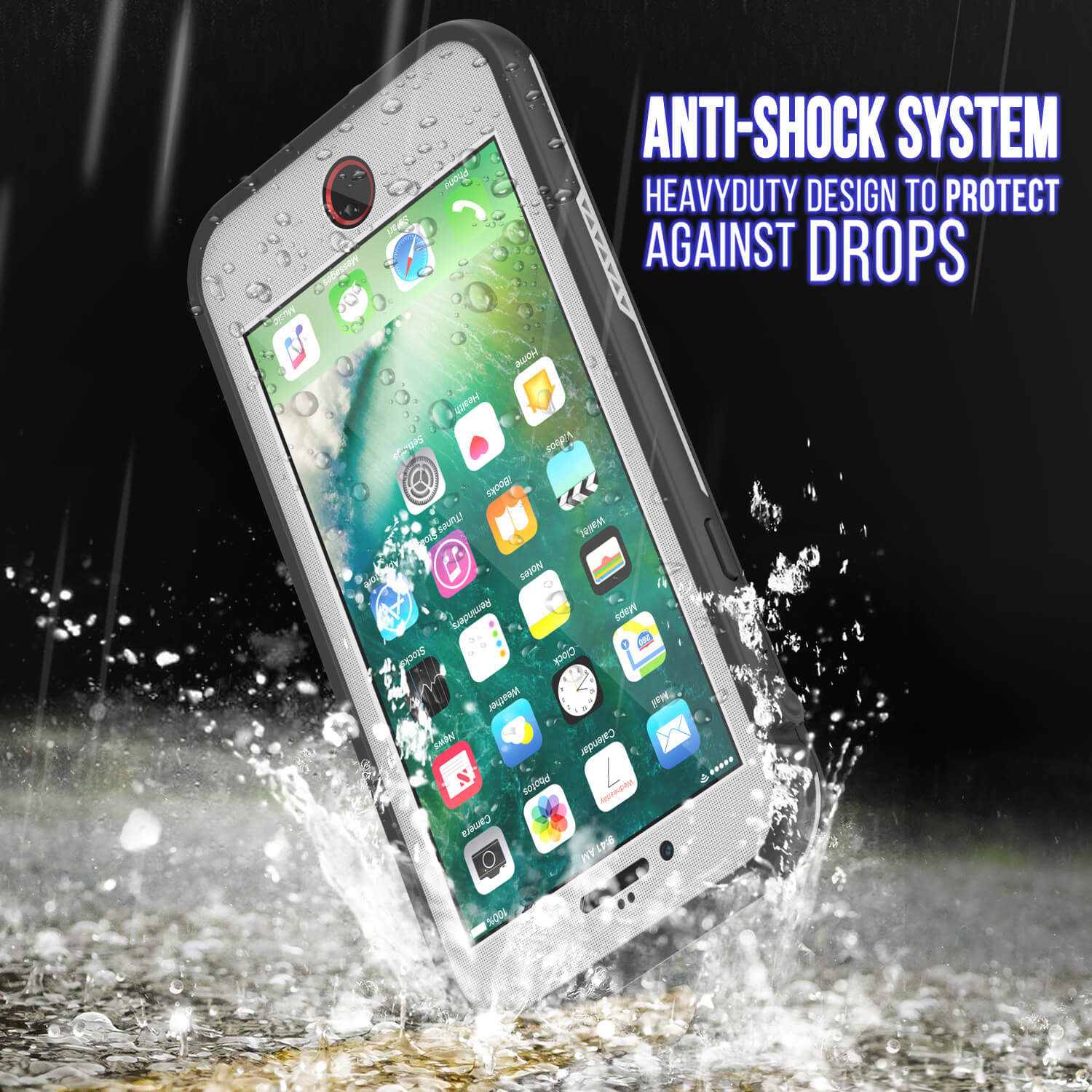 Capa à prova d'água para iPhone 8, série branca Punkcase SpikeStar | Ajuste fino Subaquático IP68 de 6,6 pés