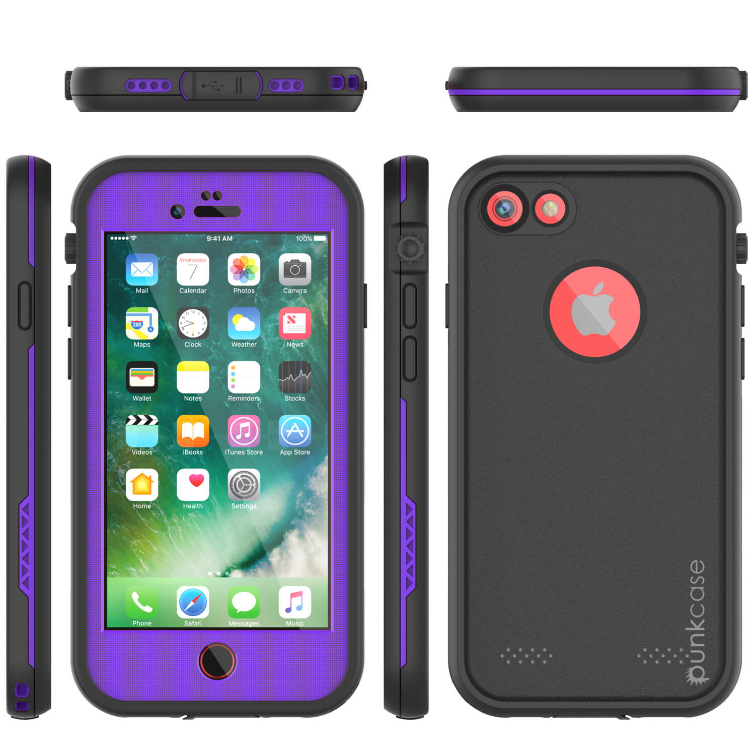 Capa à prova d'água para iPhone 8, série roxa Punkcase SpikeStar | Ajuste fino 6,6 pés subaquáticos IP68