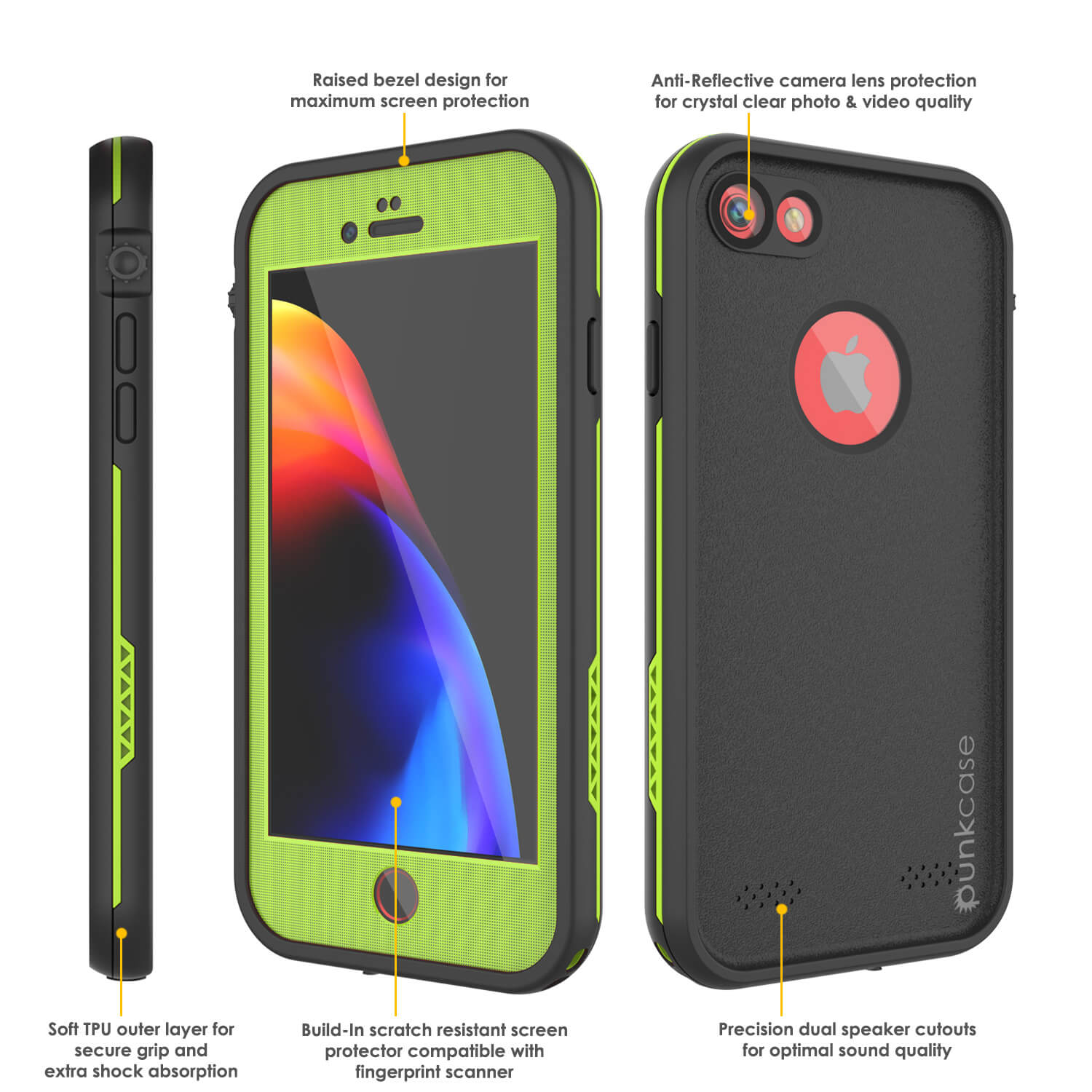 Capa à prova d'água para iPhone 8, série Punkcase SpikeStar Light-Green | Ajuste fino para até 6,6 pés debaixo d'água IP68