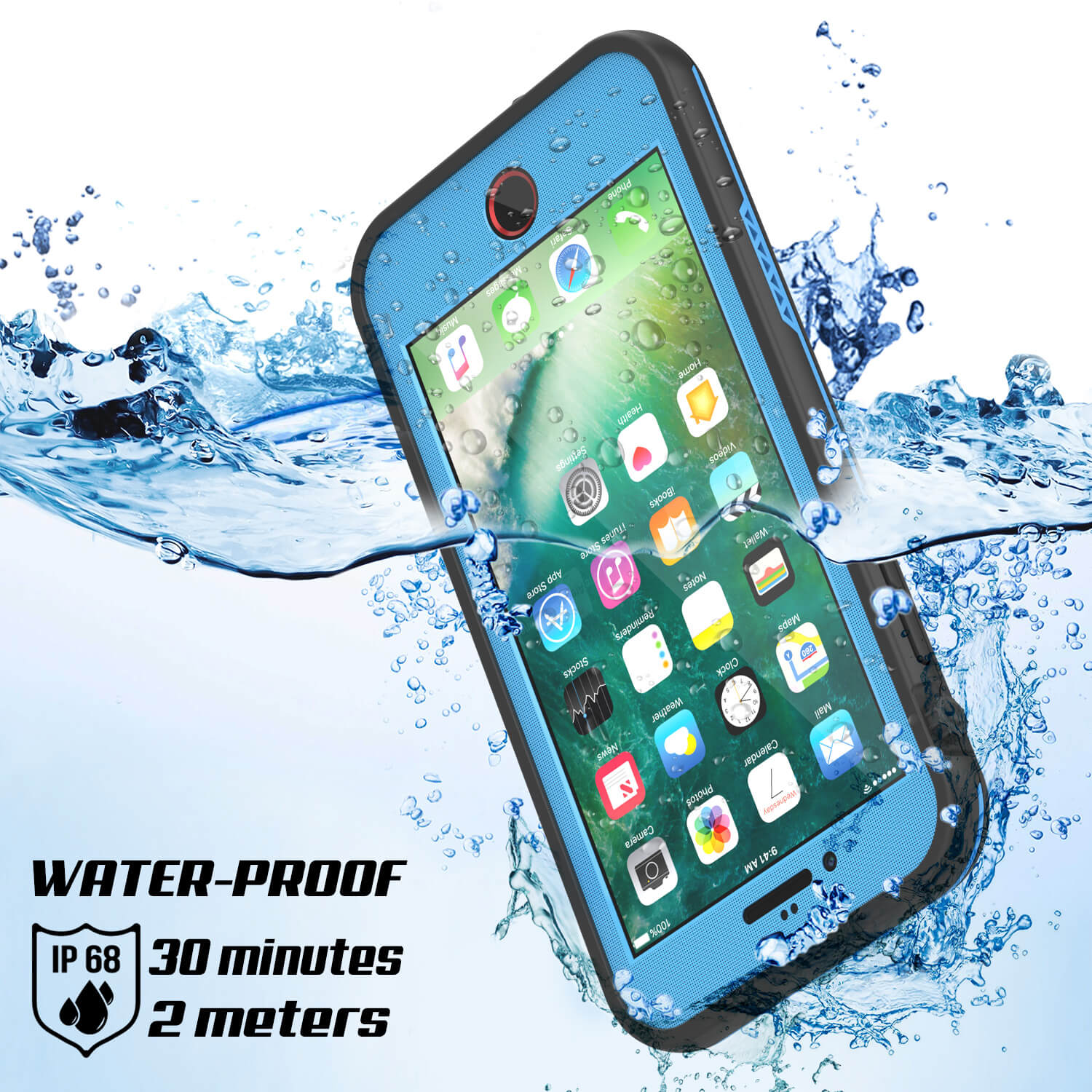 Capa à prova d'água para iPhone 8, série Punkcase SpikeStar na cor azul claro | Ajuste fino subaquático IP68 de 6,6ft
