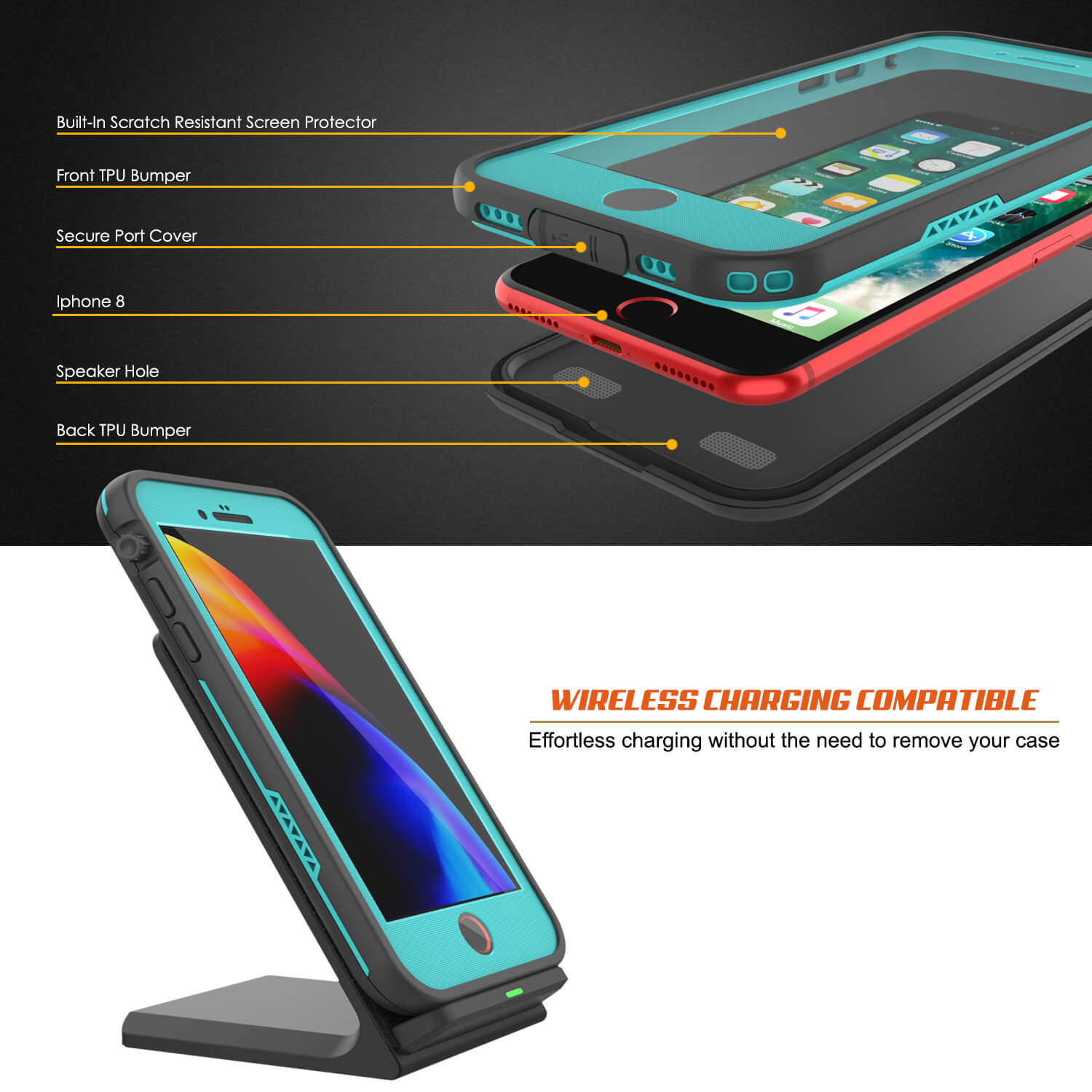 Capa à Prova d'Água para iPhone 8, Série Punkcase SpikeStar Teal | Encaixe Fino 6.6ft Submersível IP68