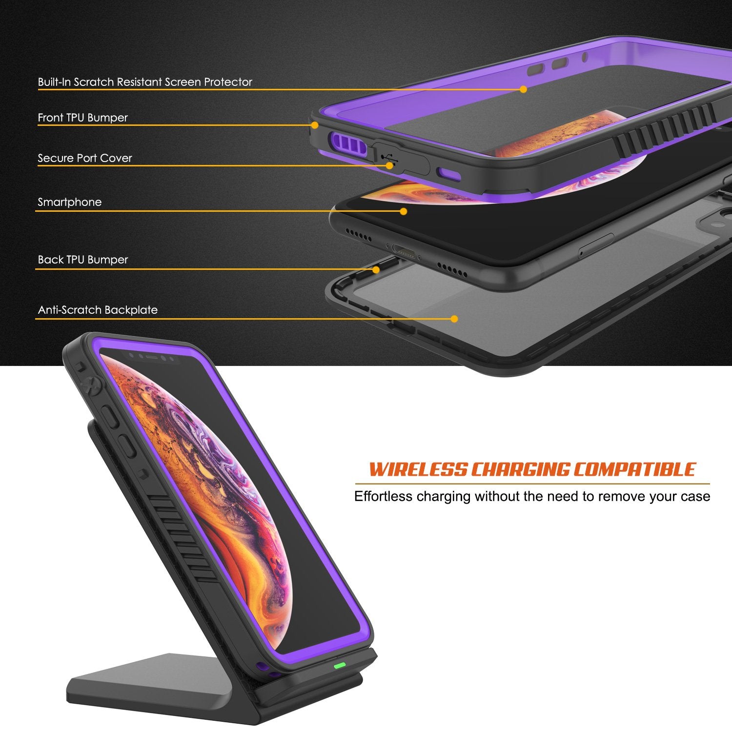 Capa à prova d'água para iPhone XR, Punkcase [Série Extrema] Cobertura de Armadura com Protetor de Tela Embutido [Roxo]