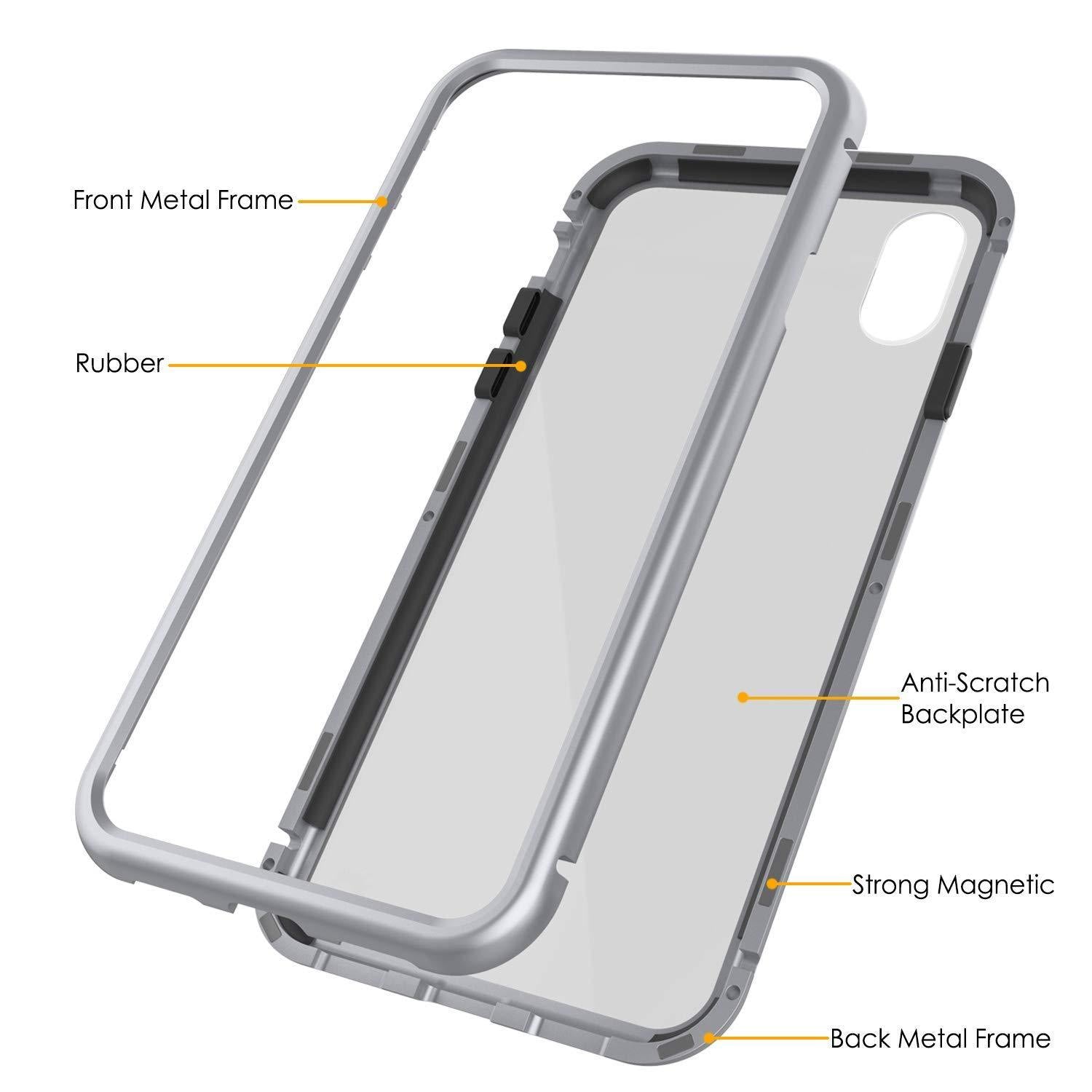 Capinha para iPhone XS Max, Punkcase Magnetix 2.0 de TPU protetora, com protetor de tela de vidro temperado [Prata]