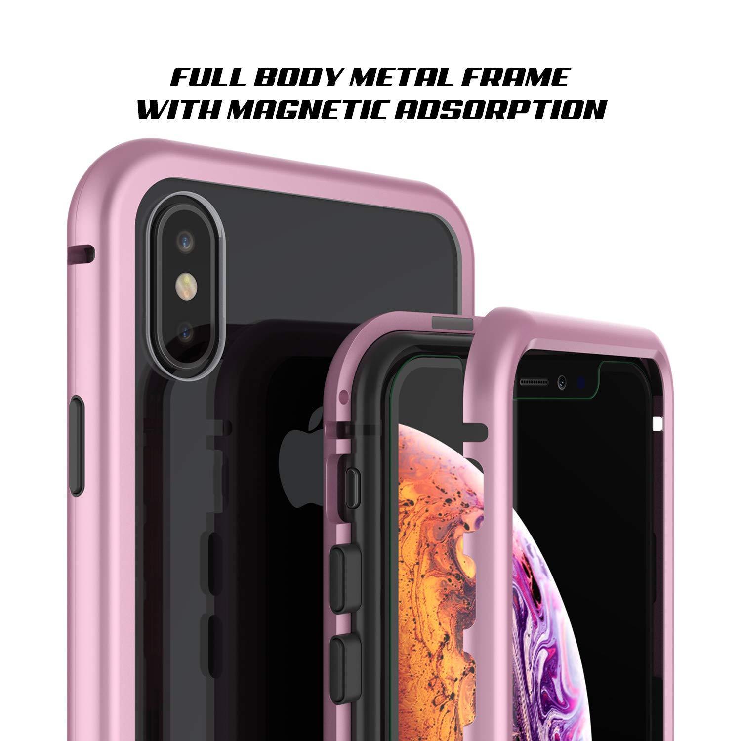Capinha para iPhone XS, Punkcase Magnetix 2.0 de TPU protetora, com protetor de tela de vidro temperado [Rosa]