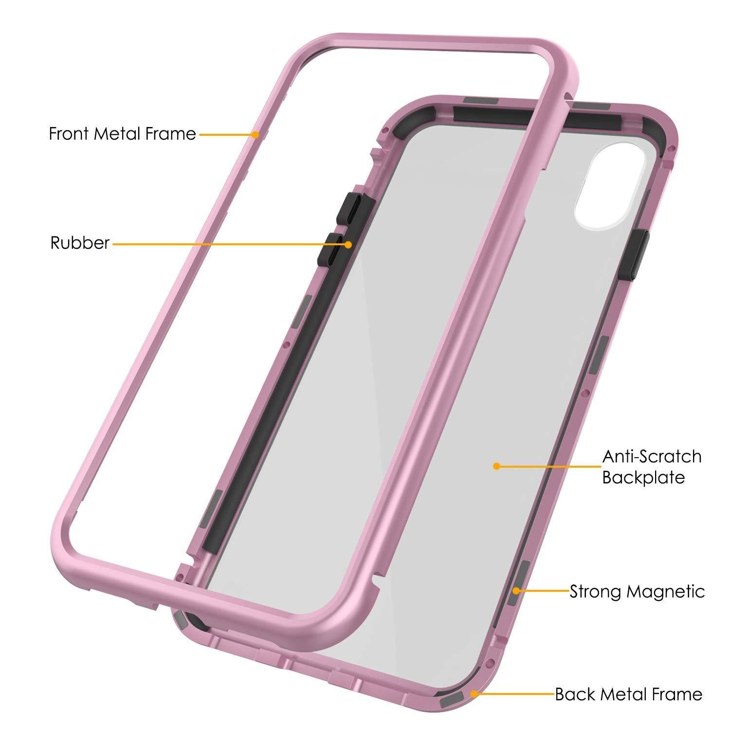 Capinha para iPhone XS, Punkcase Magnetix 2.0 de TPU protetora, com protetor de tela de vidro temperado [Rosa]
