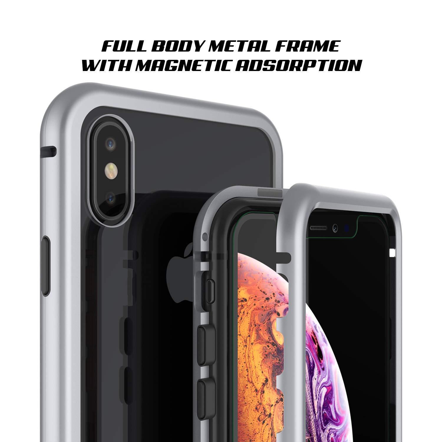 Capinha para iPhone XS Max, Punkcase Magnetix 2.0 de TPU protetora, com protetor de tela de vidro temperado [Prata]