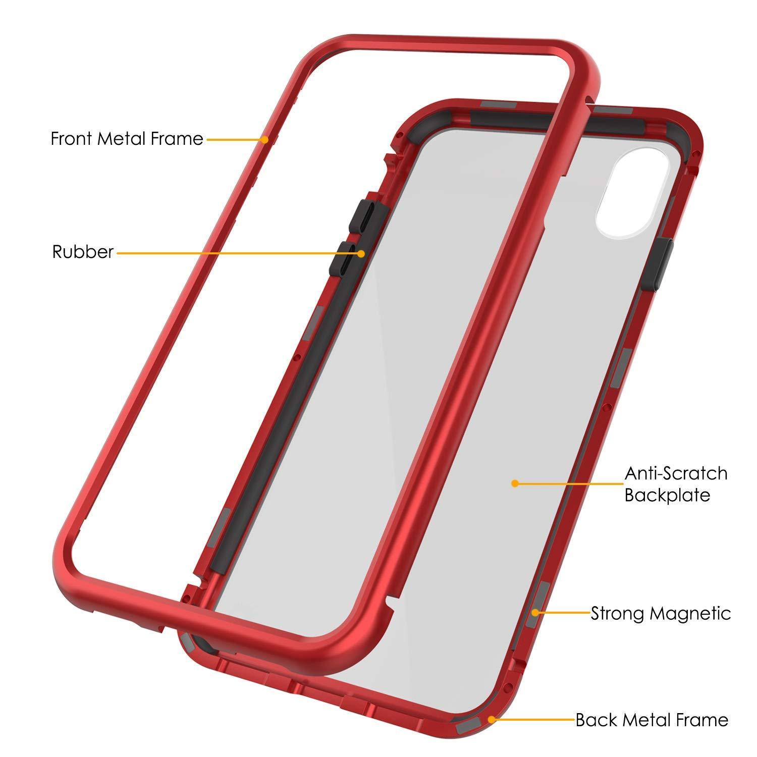 Capinha para iPhone XS, Punkcase Magnetix 2.0 de TPU protetora, com protetor de tela de vidro temperado [Vermelho]