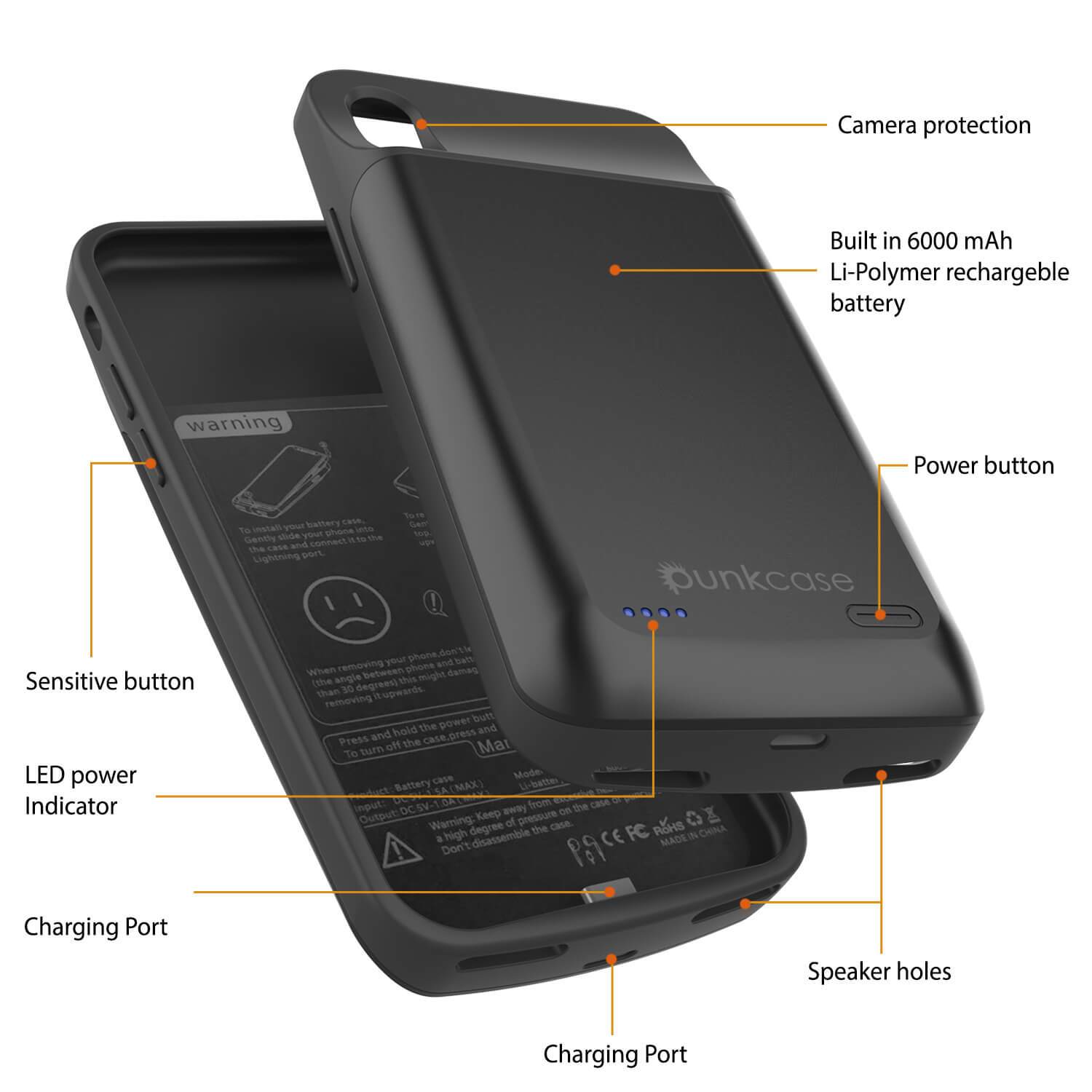 Capa de Bateria para iPhone 11 Pro Max, PunkJuice 5000mAH Carregador Rápido Power Bank com Protetor de Tela | [Preto]