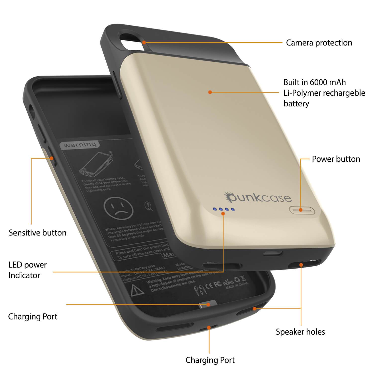 Capa de bateria para iPhone 11 Pro, PunkJuice 5000mAH Power Bank de carregamento rápido com protetor de tela | [Dourado]
