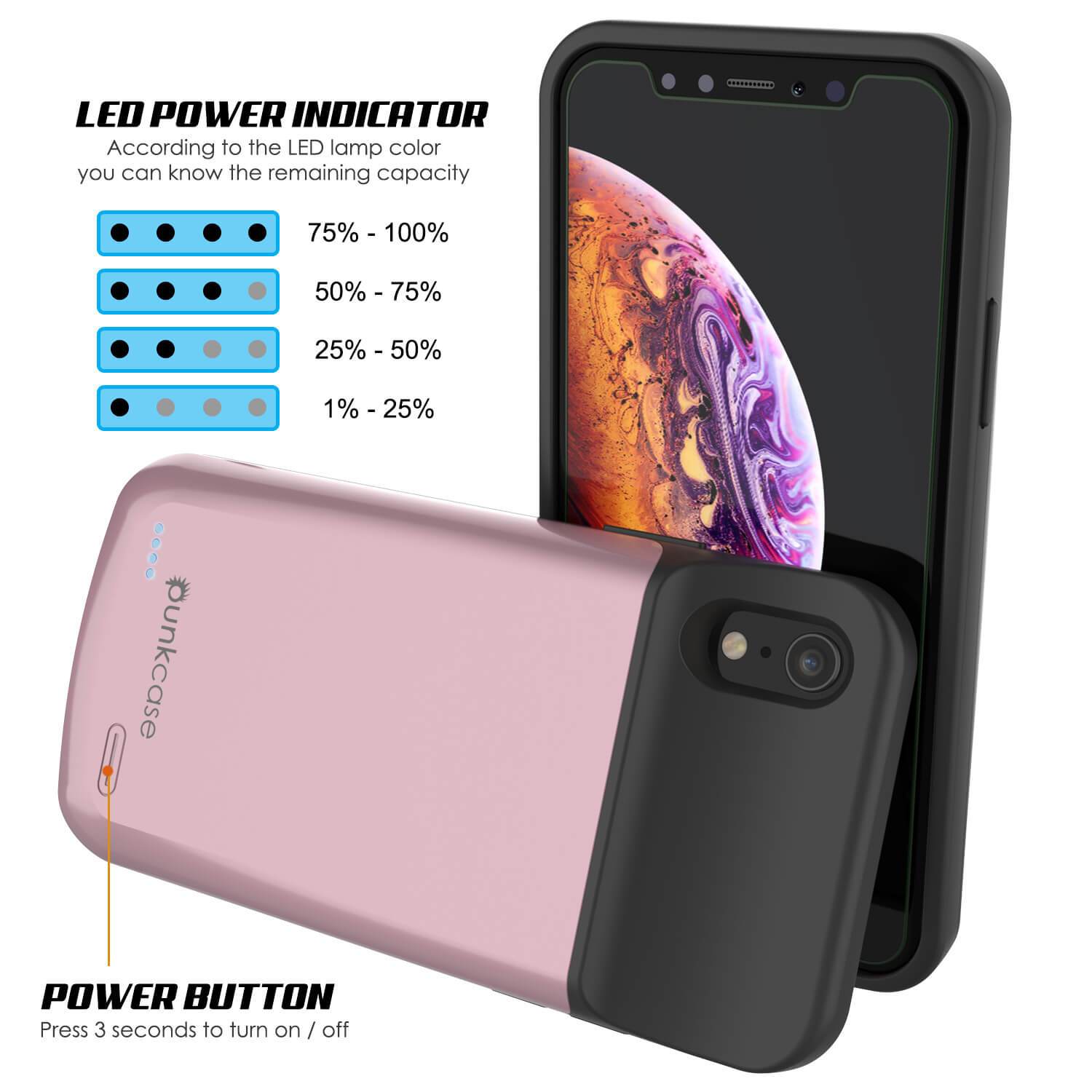 Capa de bateria para iPhone 11, PunkJuice 5000mAH Power Bank de carregamento rápido com protetor de tela | [Rose-Gold]