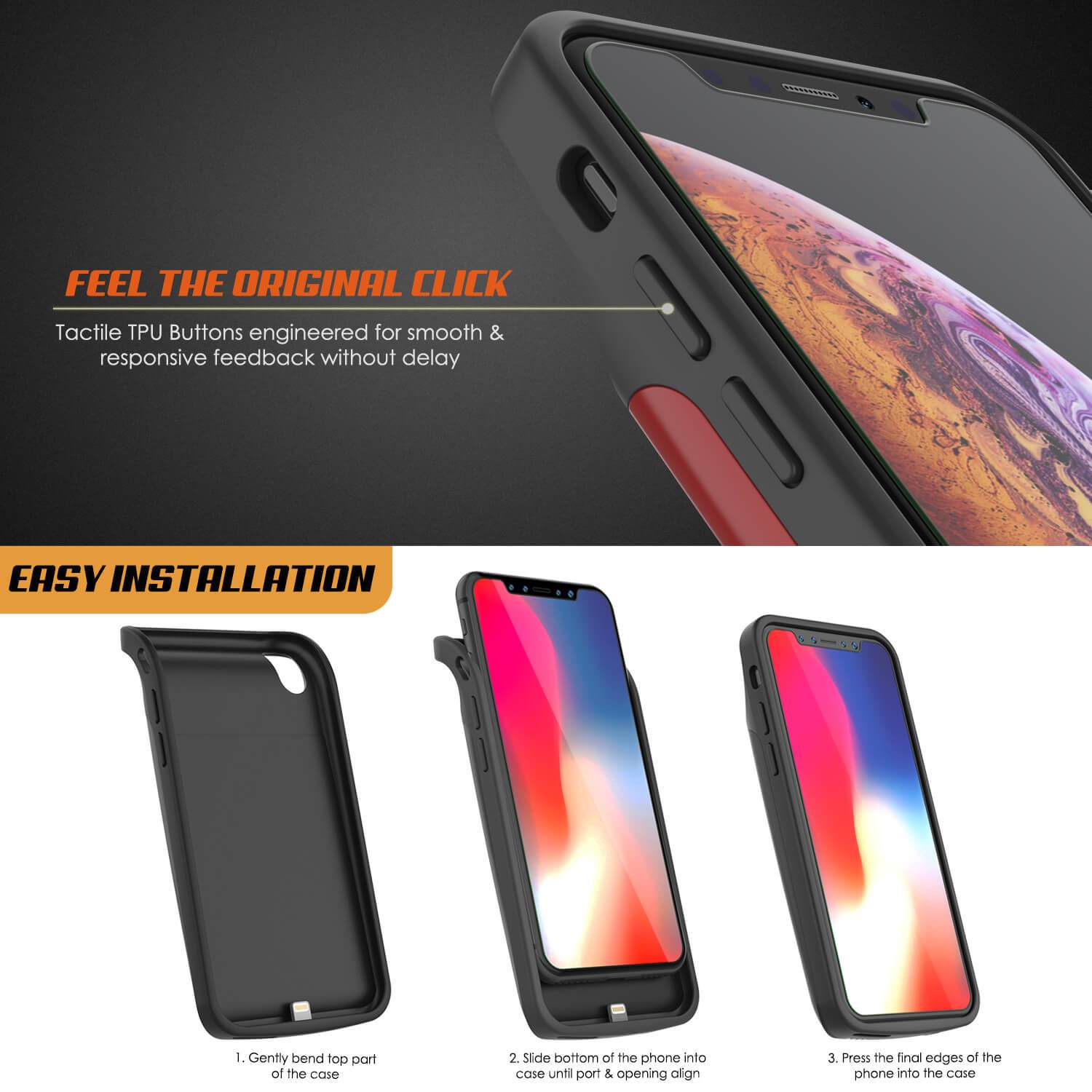 Capa de bateria iPhone 11 Pro, PunkJuice 5000mAH Power Bank de carregamento rápido com protetor de tela | [Vermelho]