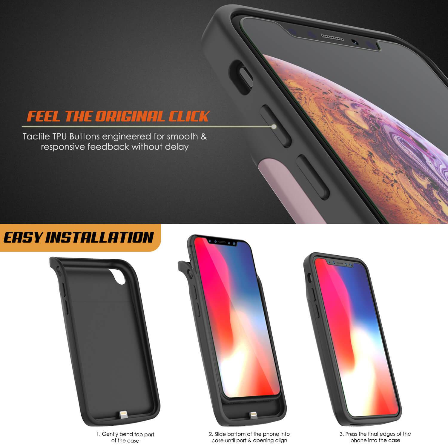 Capa de bateria iPhone 11 Pro Max, PunkJuice 5000mAH Power Bank de carregamento rápido com protetor de tela | [Ouro rosa]