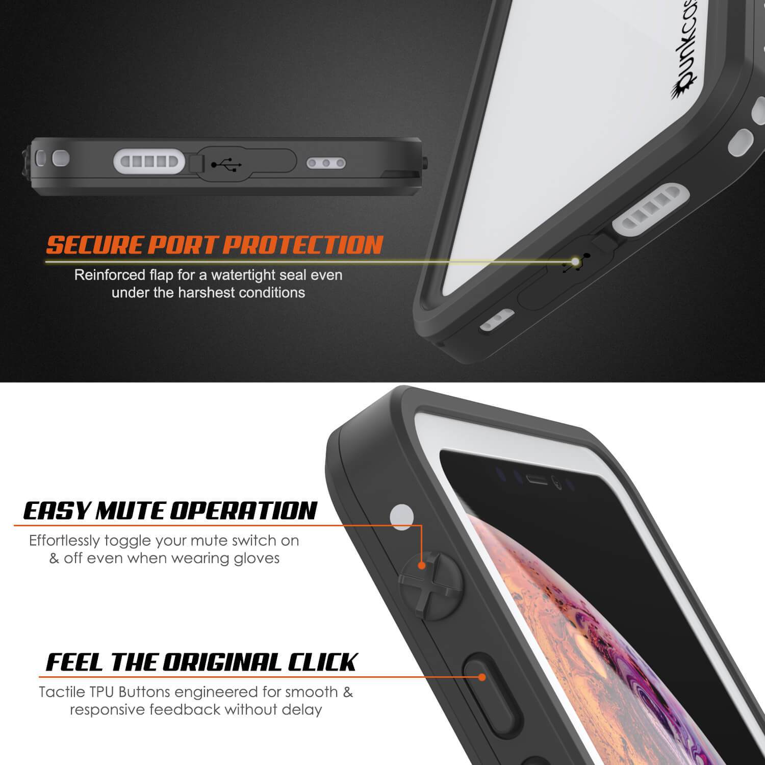 Capa à Prova d'Água IP68 para iPhone XR, Punkcase [Branca] [Série StudStar] [Ajuste Fino] [À Prova de Sujeira]