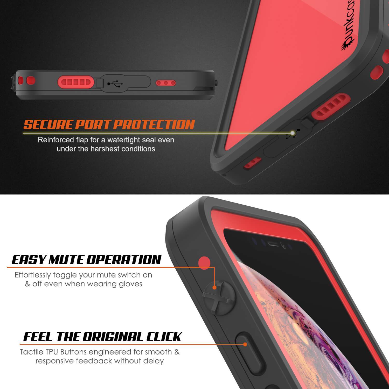 Capa resistente à água para iPhone XR, Punkcase [Vermelha] [Série StudStar] [Ajuste Slim]