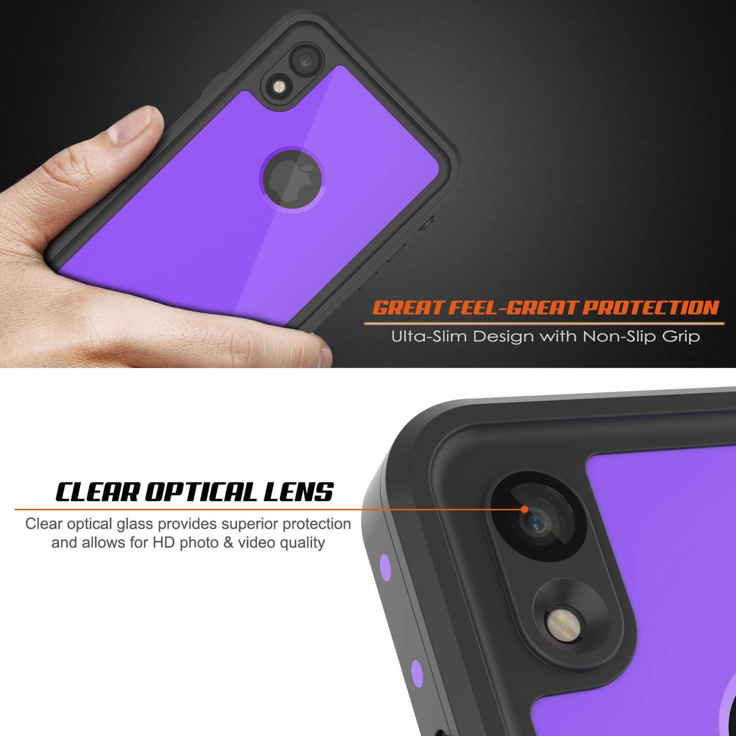 Capa à prova d'água IP68 para iPhone XR, Punkcase [Roxa] [Série StudStar] [Ajuste Slim] [À prova de sujeira]