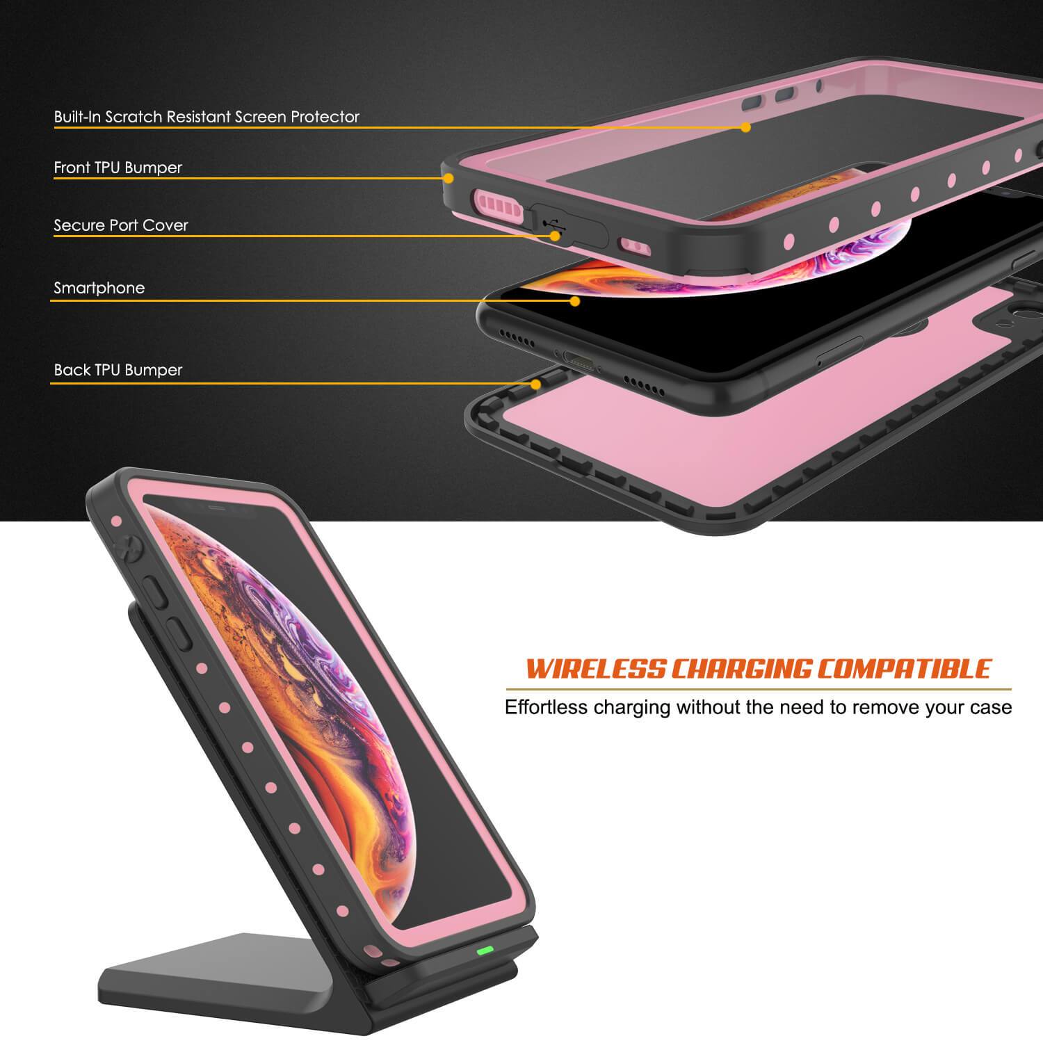 Capa à prova d'água IP68 para iPhone XR, Punkcase [Rosa] [Série StudStar] [Ajuste Slim] [À prova de sujeira]