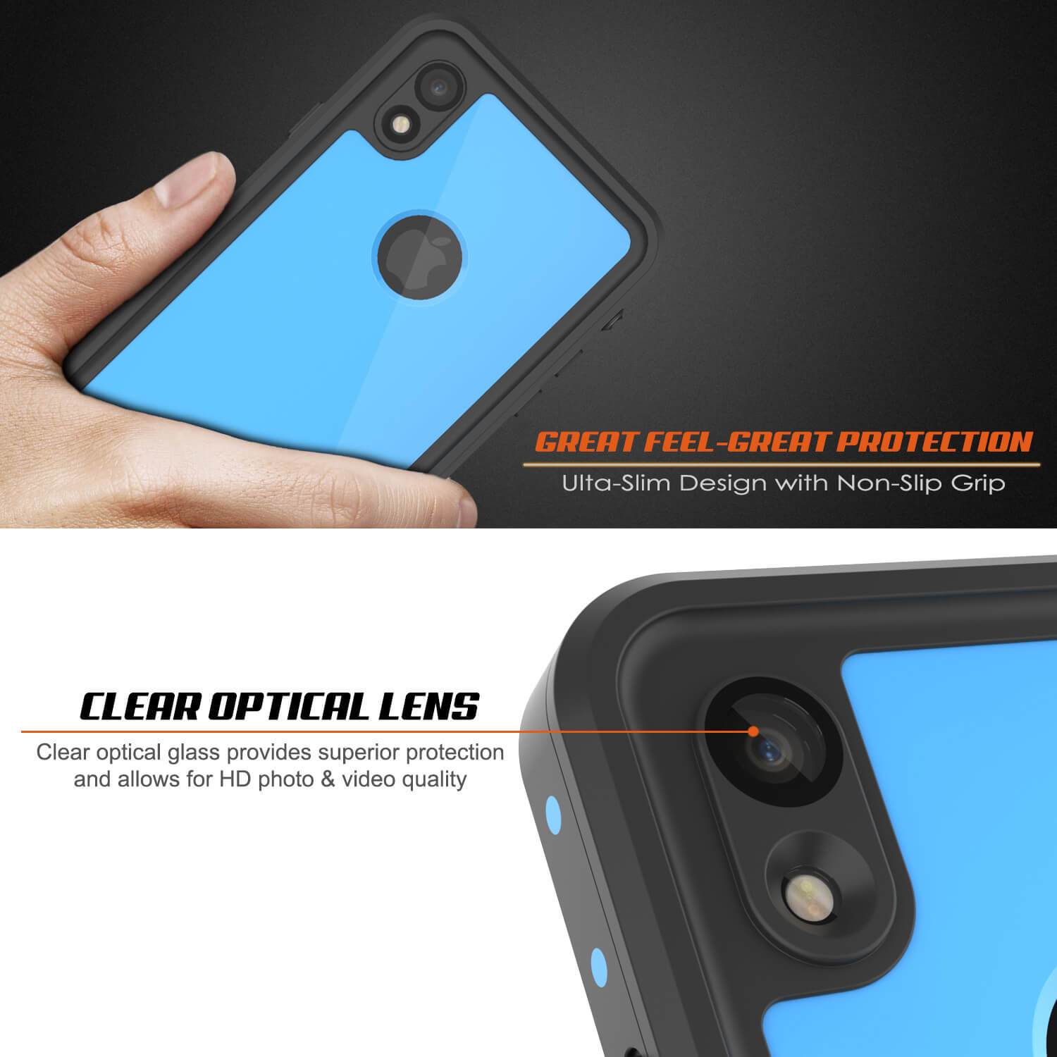 Capa à prova d'água IP68 Punkcase para iPhone XR, [Azul claro] [Série StudStar] [Ajuste fino] [À prova de sujeira]